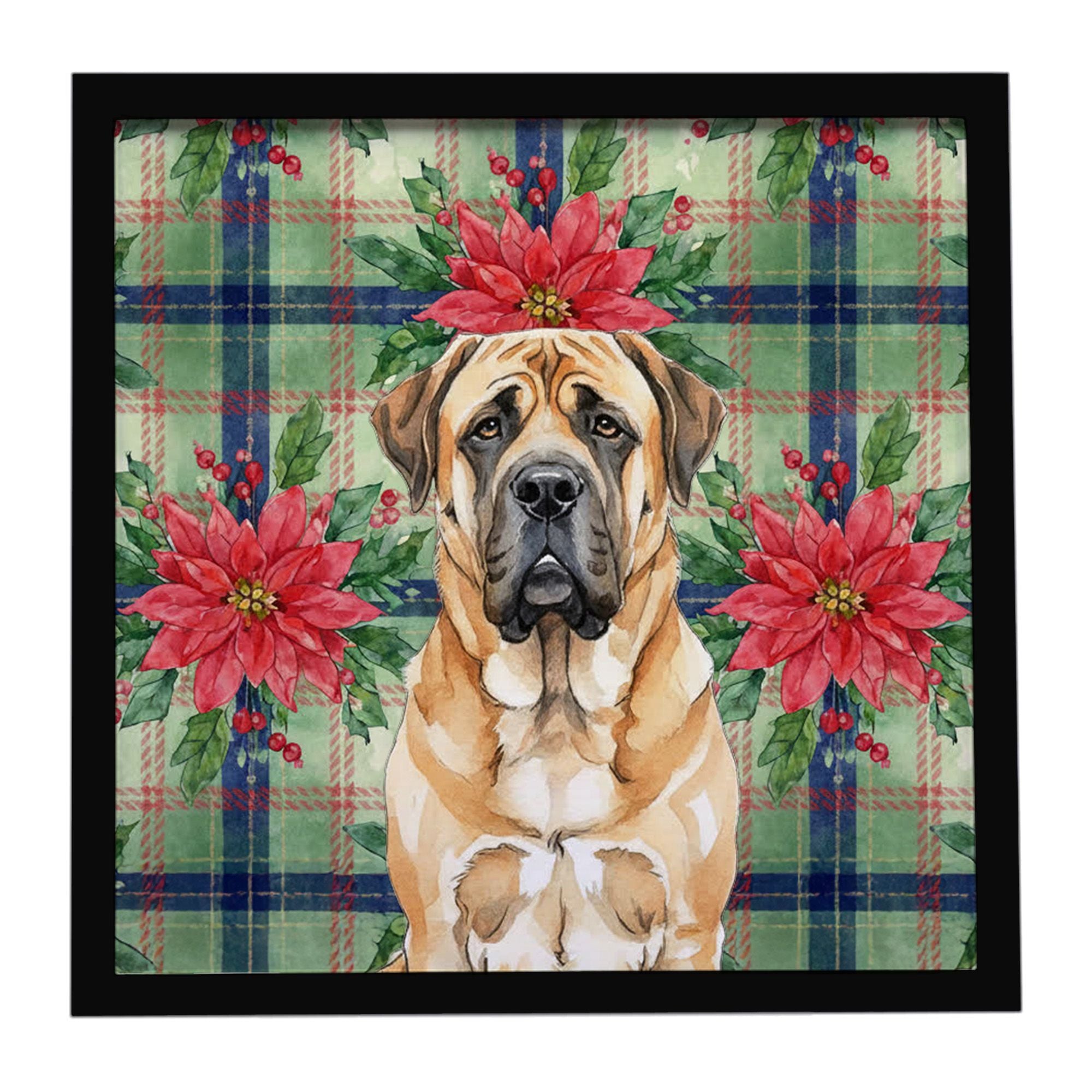 Apricot English Mastiff Christmas PoinsettIas Framed Metal Print Bathroom, Kitchen, Office, Home Decor Wall Art Ready to Hang, S