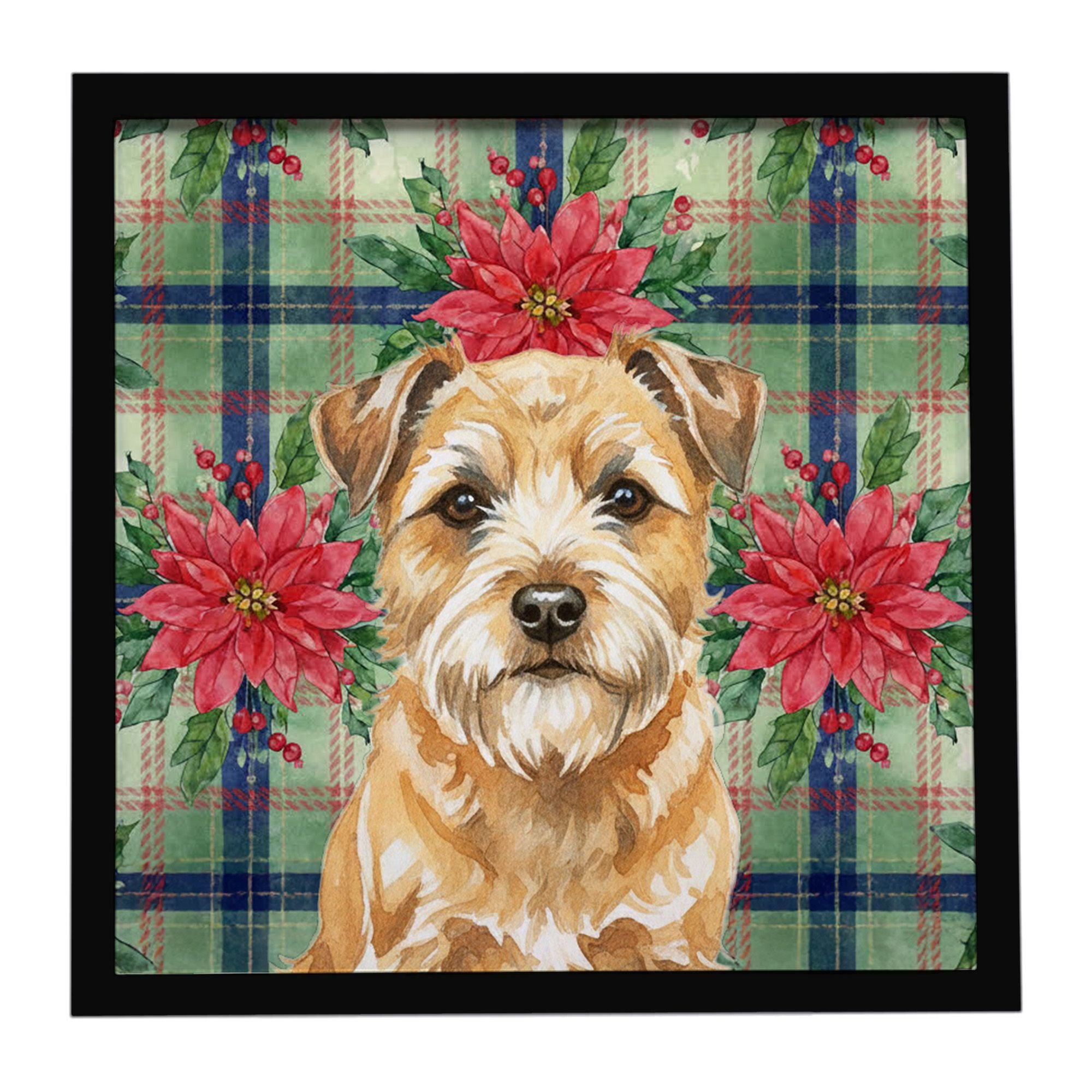 Wheaten Border Terrier Christmas PoinsettIas Framed Metal Print Bathroom, Kitchen, Office, Home Decor Wall Art Ready to Hang, Sq