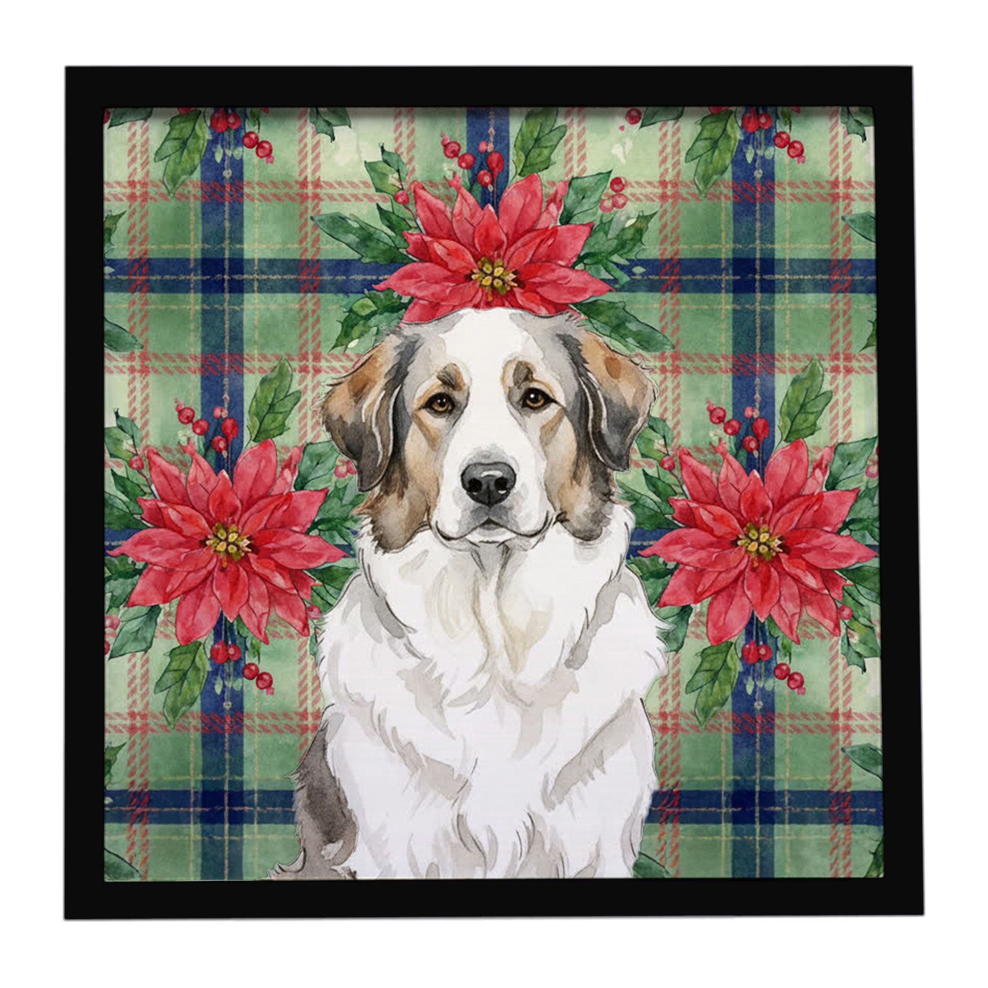 Badger Great Pyrenees Christmas PoinsettIas Framed Metal Print Bathroom, Kitchen, Office, Home Decor Wall Art Ready to Hang, Squ