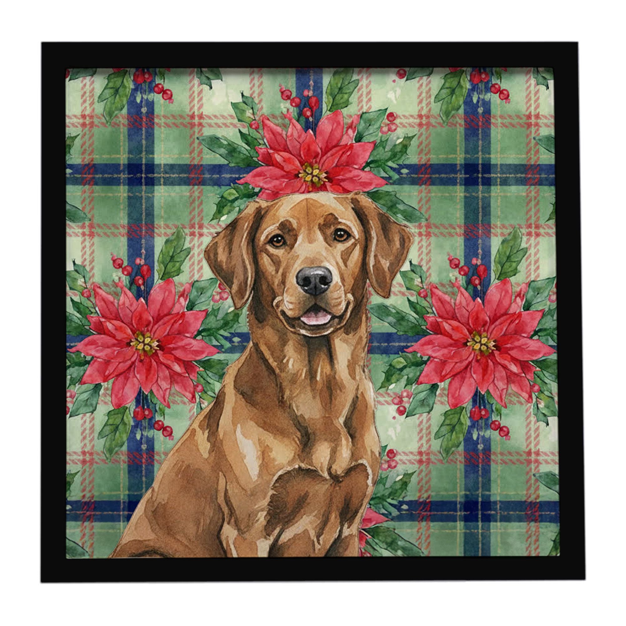 Chesapeake Bay Retriever Christmas PoinsettIas Framed Metal Print Bathroom, Kitchen, Office, Home Decor Wall Art Ready to Hang, 
