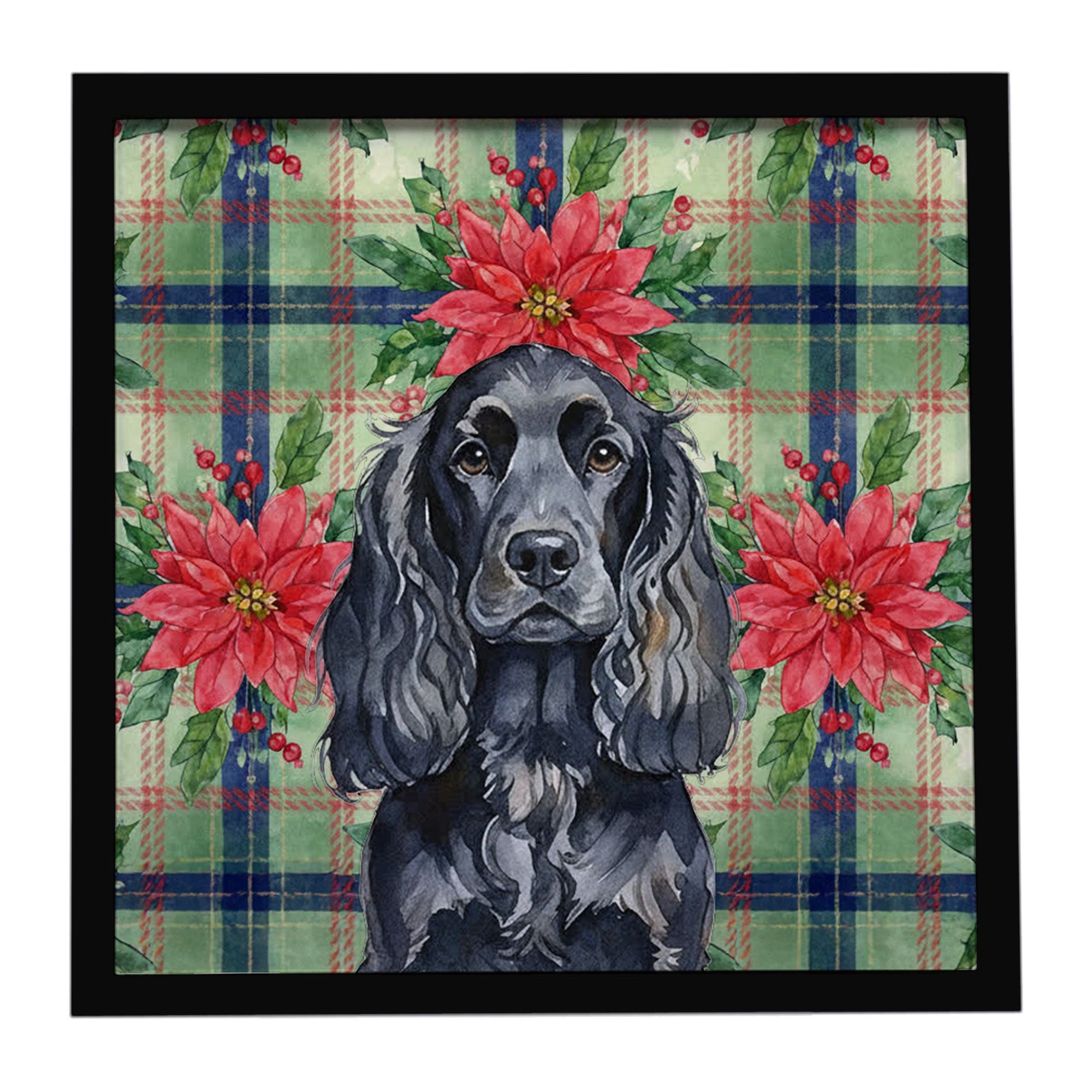 Black English Cocker Spaniel Christmas PoinsettIas Framed Metal Print Bathroom, Kitchen, Office, Home Decor Wall Art Ready to Ha