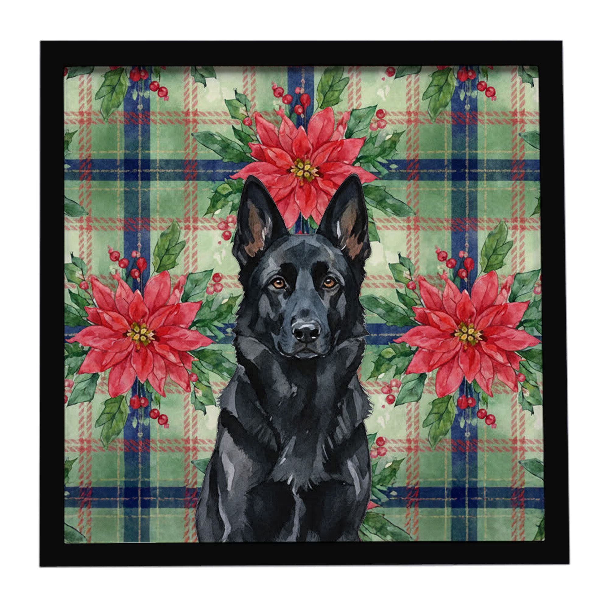 Black German Shepherd Christmas PoinsettIas Framed Metal Print Bathroom, Kitchen, Office, Home Decor Wall Art Ready to Hang, Squ