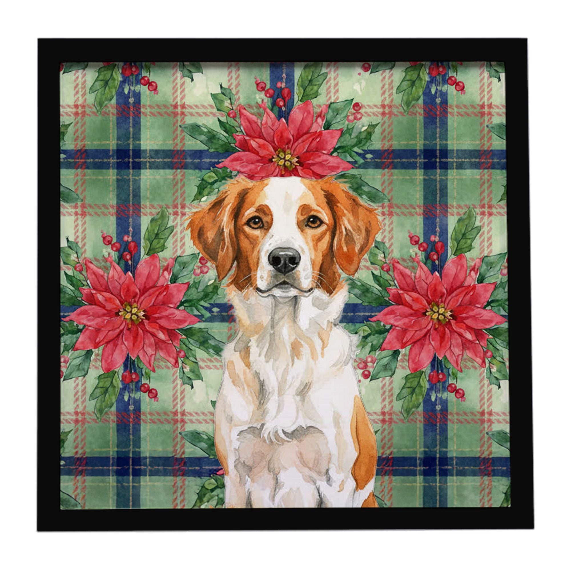 Orange and White Brittany Christmas PoinsettIas Framed Metal Print Bathroom, Kitchen, Office, Home Decor Wall Art Ready to Hang,