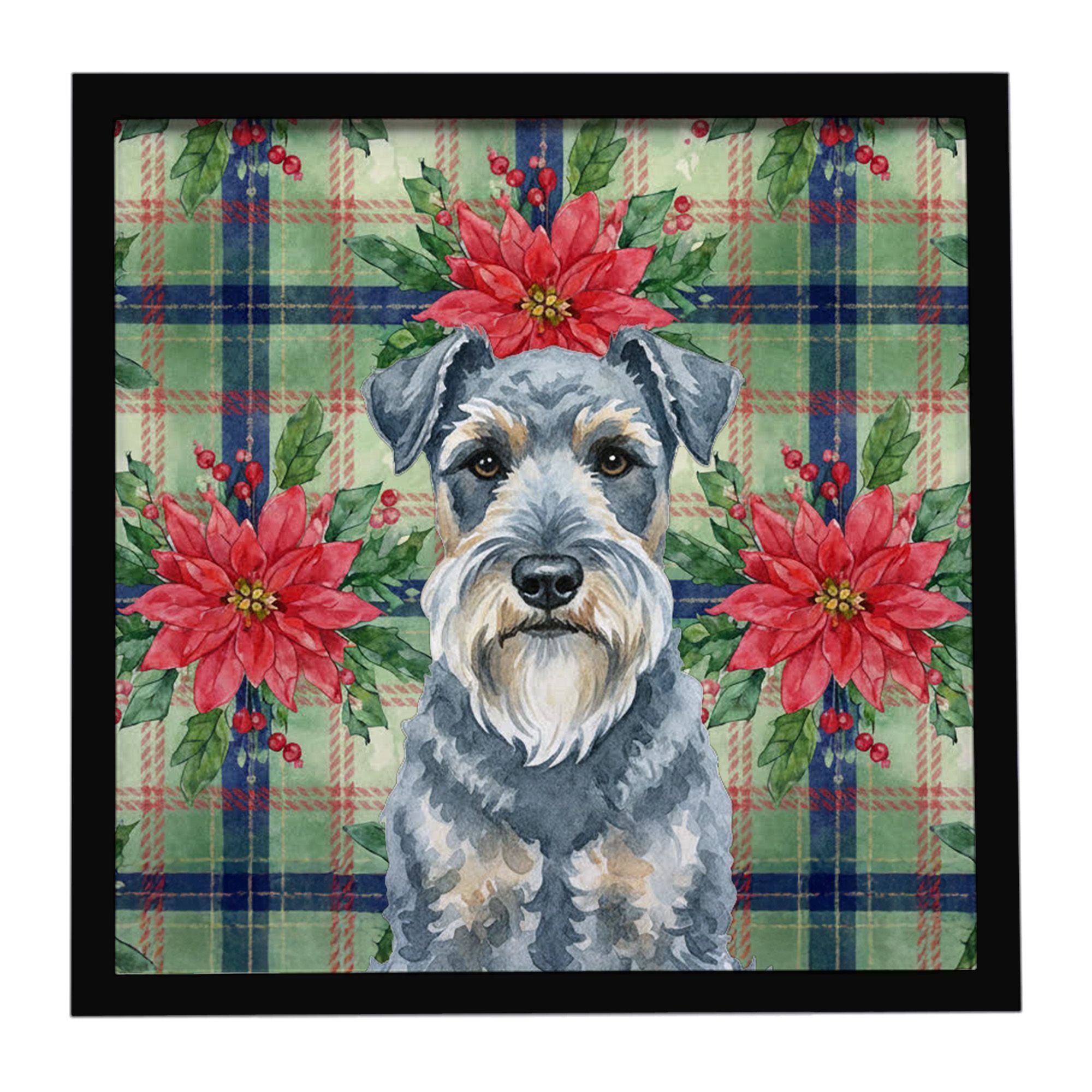 Kerry Blue Terrier Christmas PoinsettIas Framed Metal Print Bathroom, Kitchen, Office, Home Decor Wall Art Ready to Hang, Square
