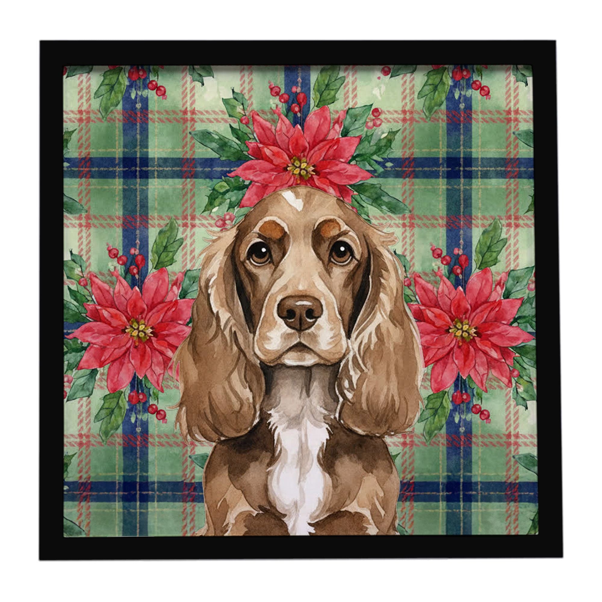 Chocolate Cocker Spaniel Christmas PoinsettIas Framed Metal Print Bathroom, Kitchen, Office, Home Decor Wall Art Ready to Hang, 