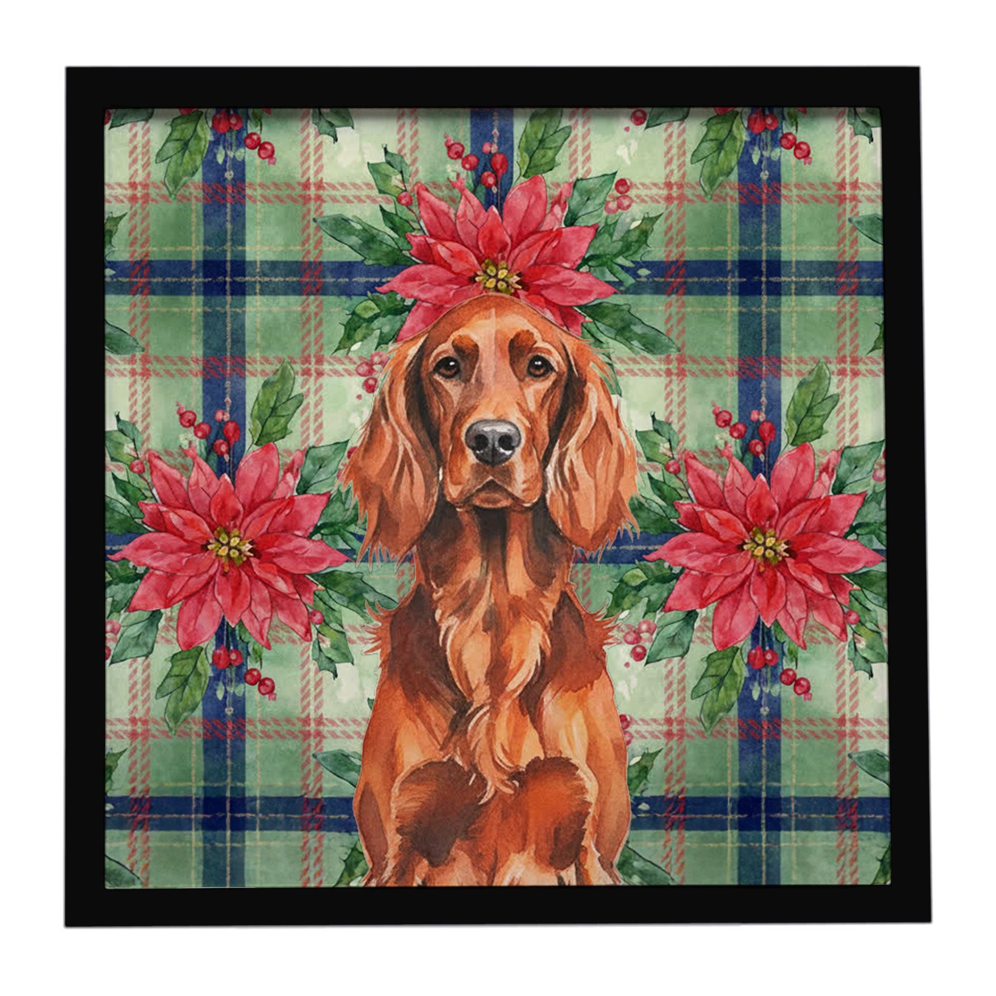 Irish Setter Christmas PoinsettIas Framed Metal Print Bathroom, Kitchen, Office, Home Decor Wall Art Ready to Hang, Square, 8X8