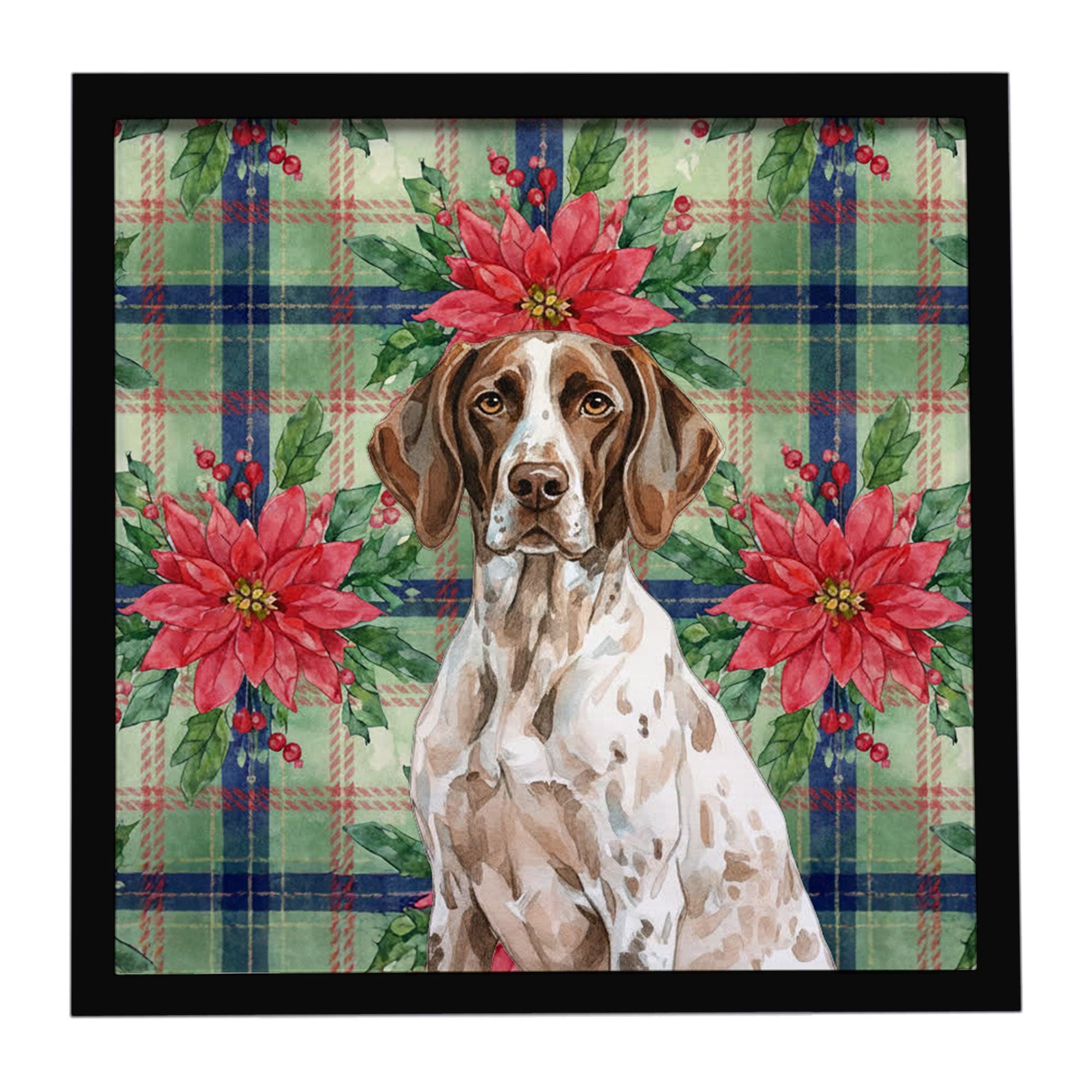 German Shorthaired Pointer Christmas PoinsettIas Framed Metal Print Bathroom, Kitchen, Office, Home Decor Wall Art Ready to Hang