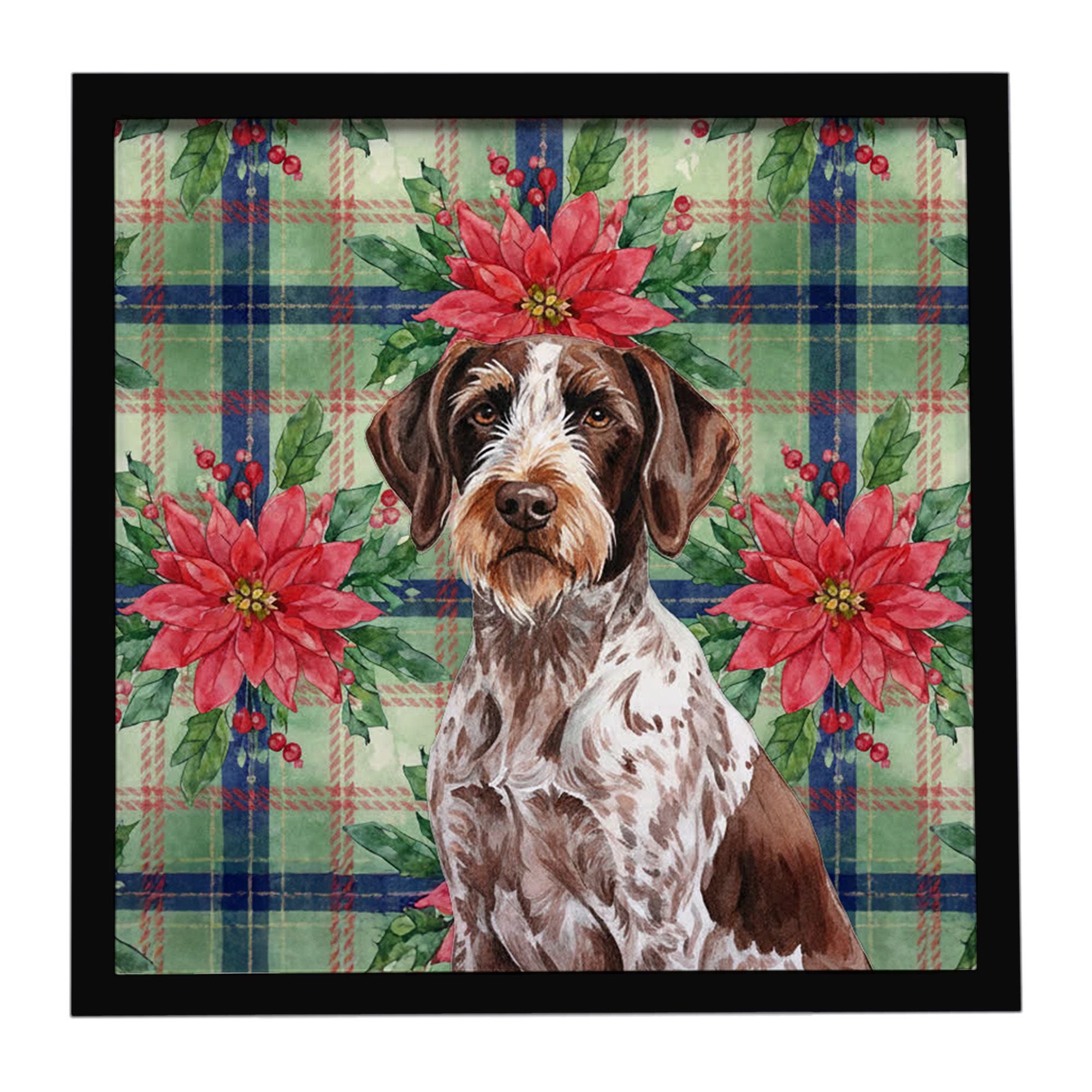 Roan German Wirehaired Pointer Christmas PoinsettIas Framed Metal Print Bathroom, Kitchen, Office, Home Decor Wall Art Ready to 