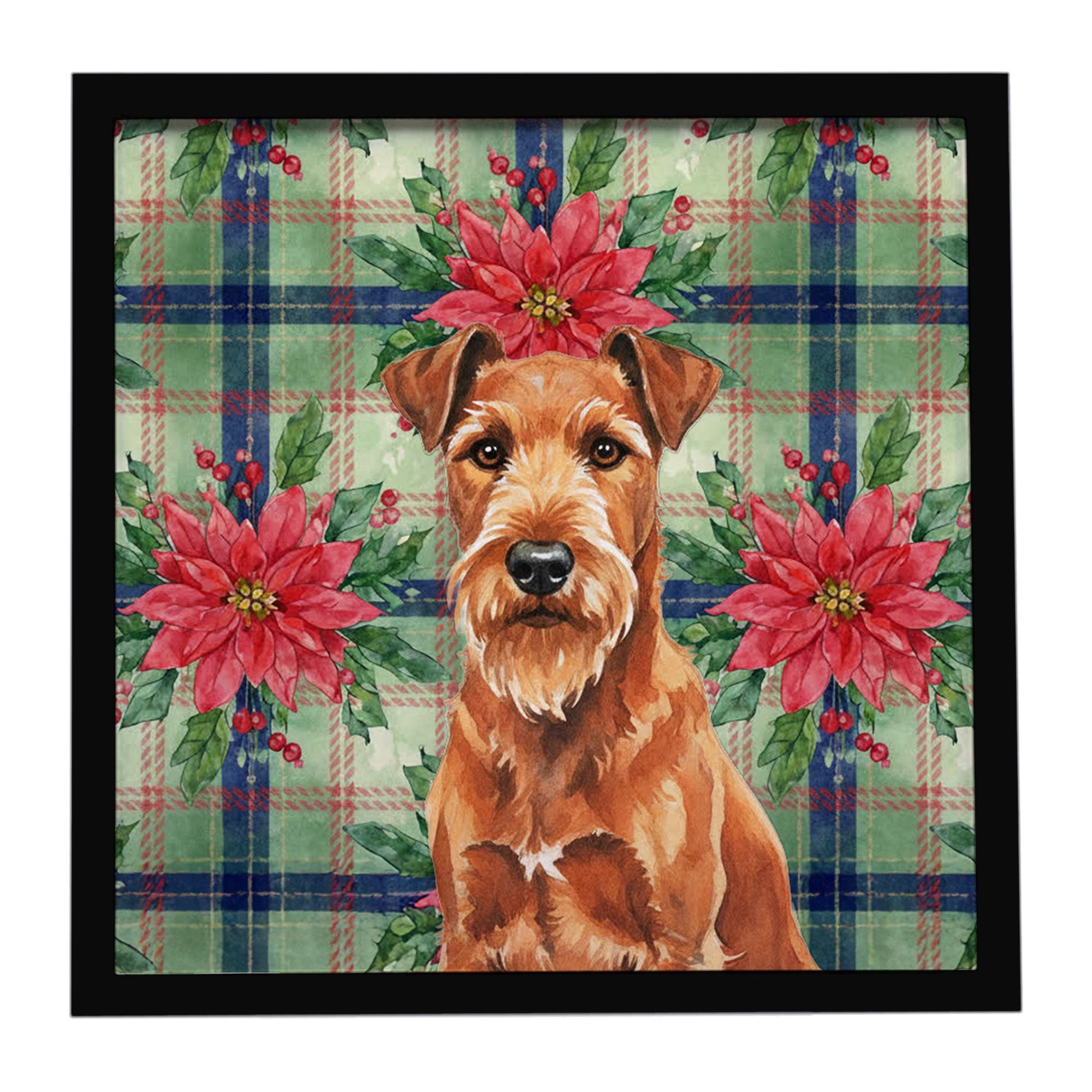 Irish Terrier Christmas PoinsettIas Framed Metal Print Bathroom, Kitchen, Office, Home Decor Wall Art Ready to Hang, Square, 8X8