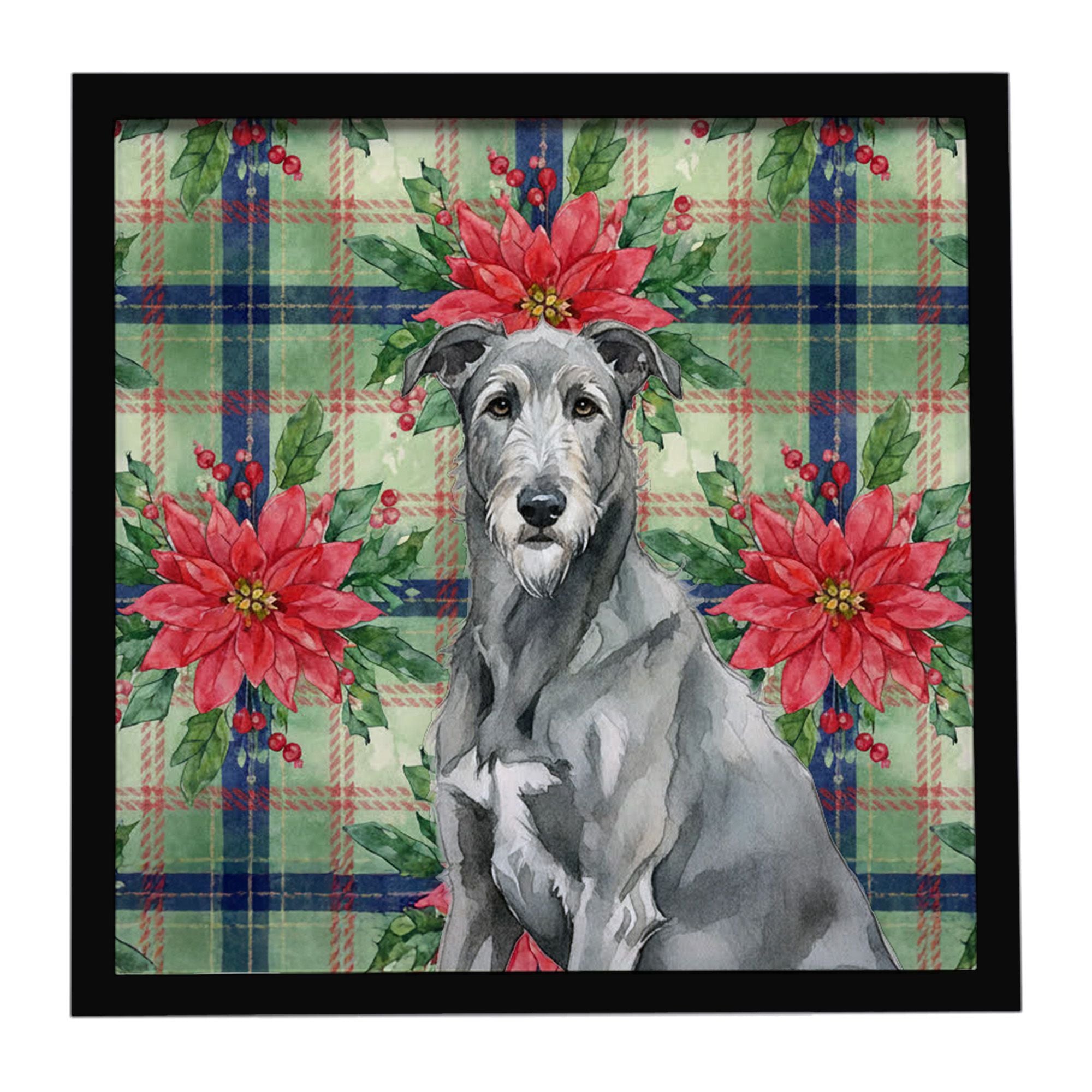 Gray Irish Wolfhound Christmas PoinsettIas Framed Metal Print Bathroom, Kitchen, Office, Home Decor Wall Art Ready to Hang, Squa