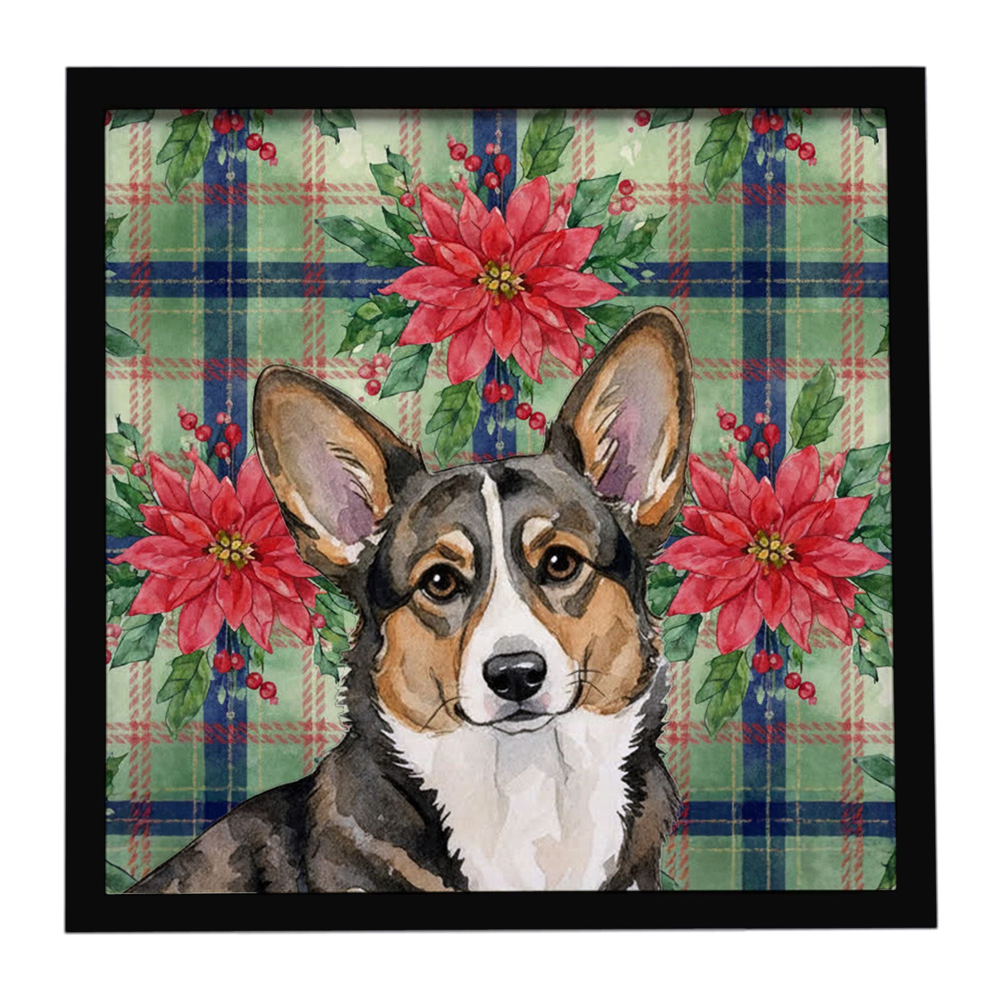 Brindle Cardigan Welsh Corgi Christmas PoinsettIas Framed Metal Print Bathroom, Kitchen, Office, Home Decor Wall Art Ready to Ha