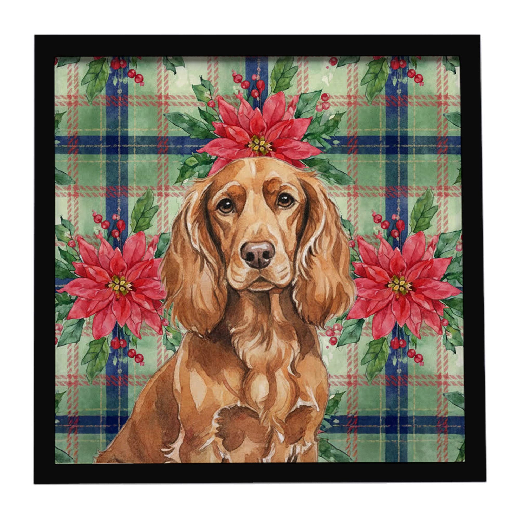 Boykin Spaniel Christmas PoinsettIas Framed Metal Print Bathroom, Kitchen, Office, Home Decor Wall Art Ready to Hang, Square, 8X