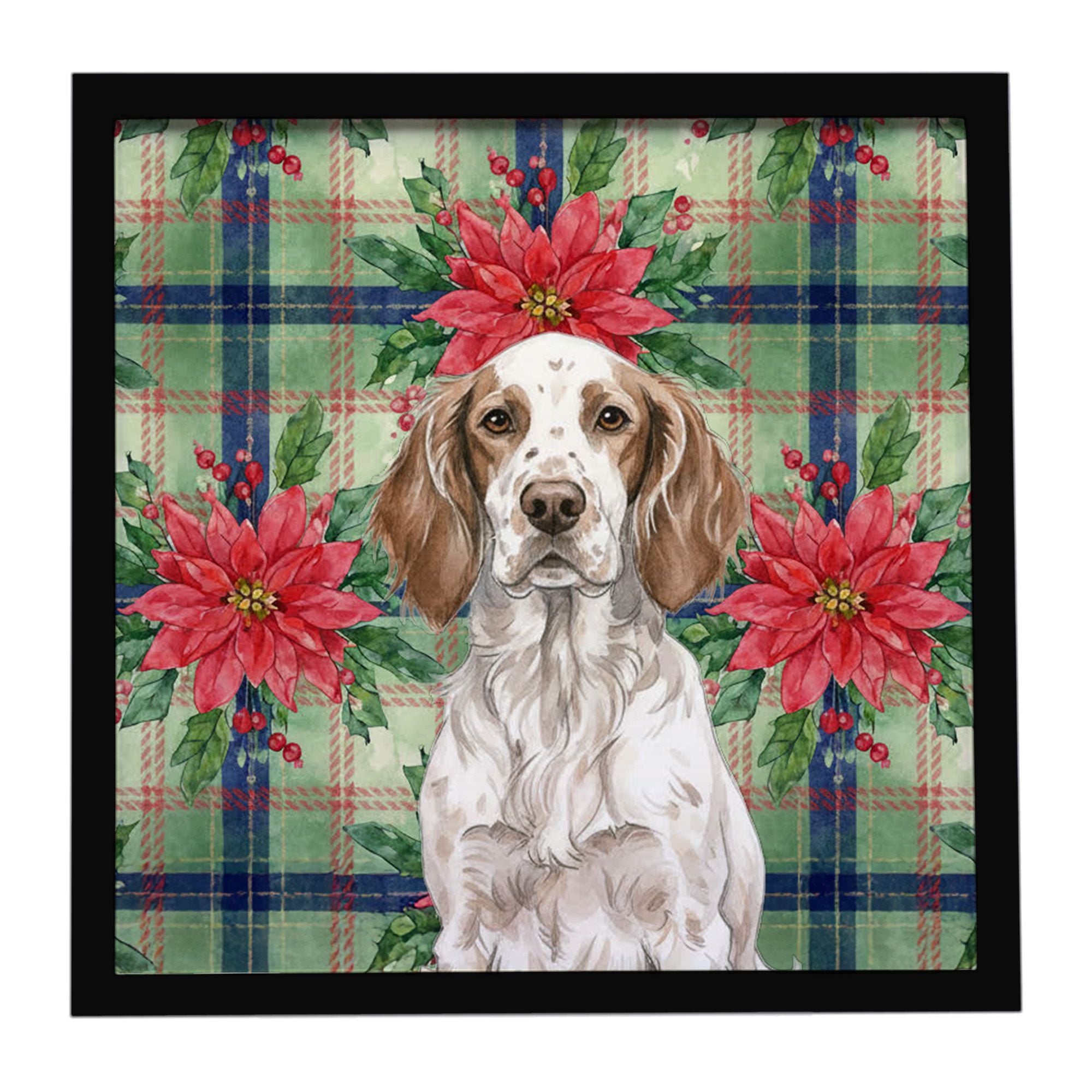 Liver Belton English Setter Christmas PoinsettIas Framed Metal Print Bathroom, Kitchen, Office, Home Decor Wall Art Ready to Han