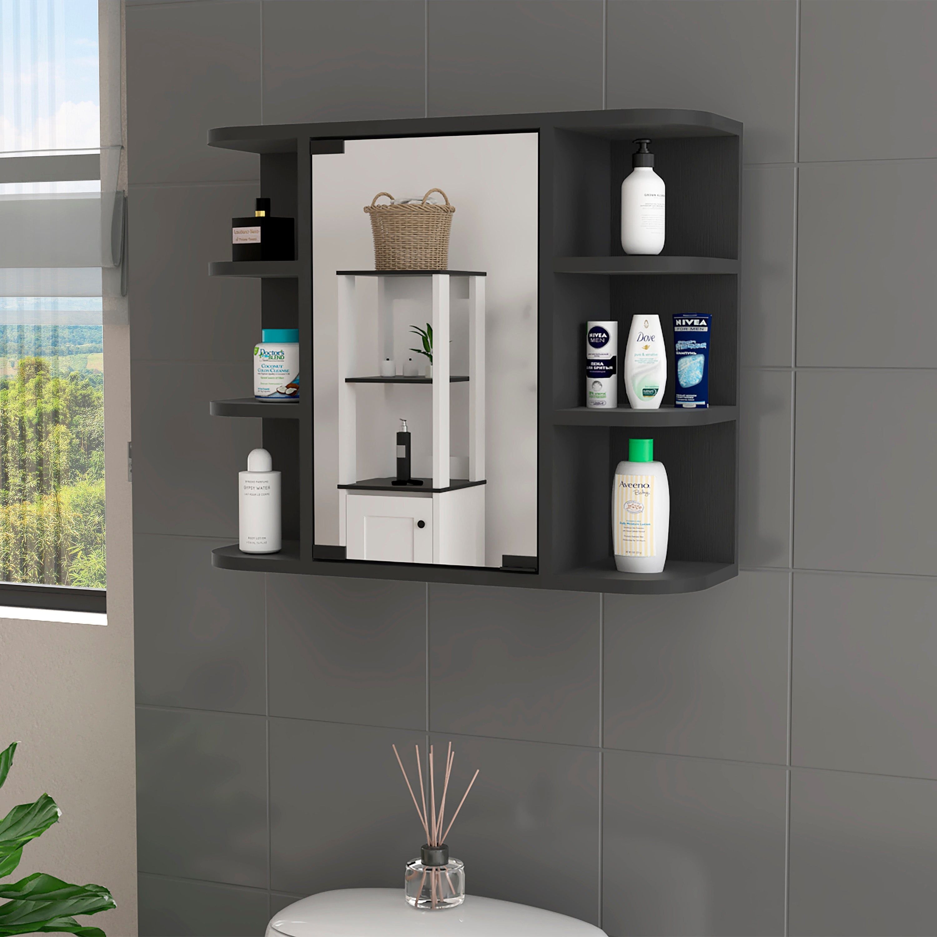 Valdez Medicine Cabinet With Six Shelves Mirror Cabinet(D0102H2R0Dv)