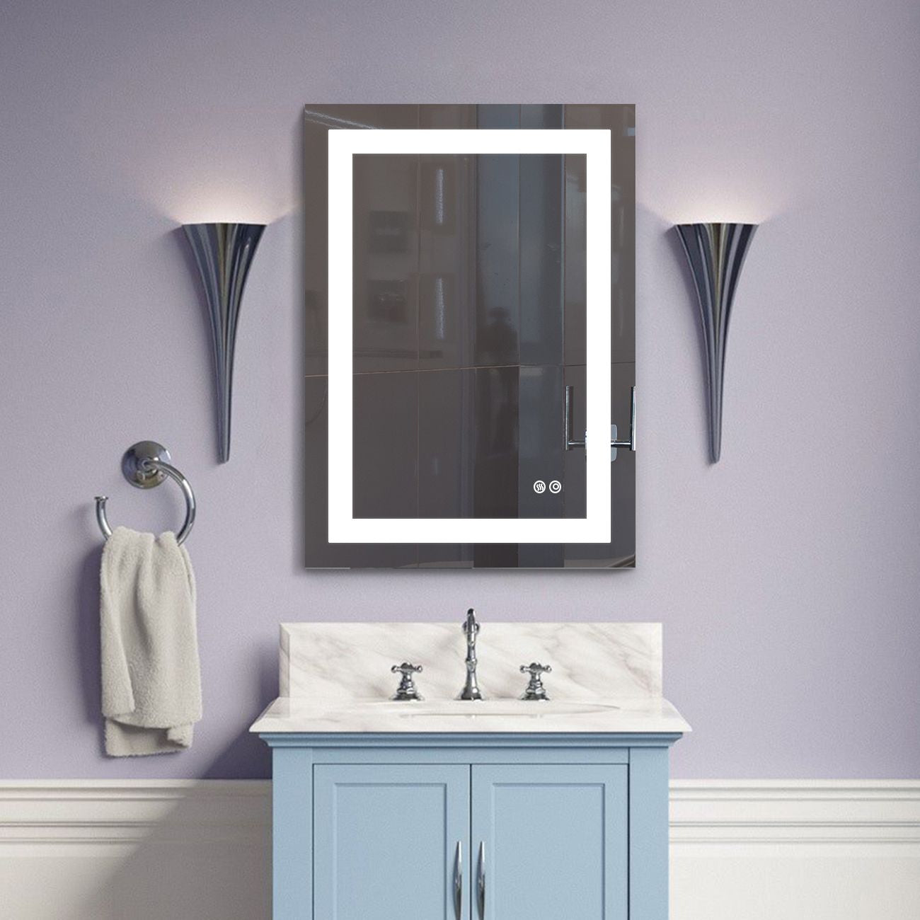 20x28 Inch LED Lighted Bathroom Mirror with 3 colors Light, Wall Mounted Bathroom Vanity Mirror with Touch Button, Anti-Fog Dimm