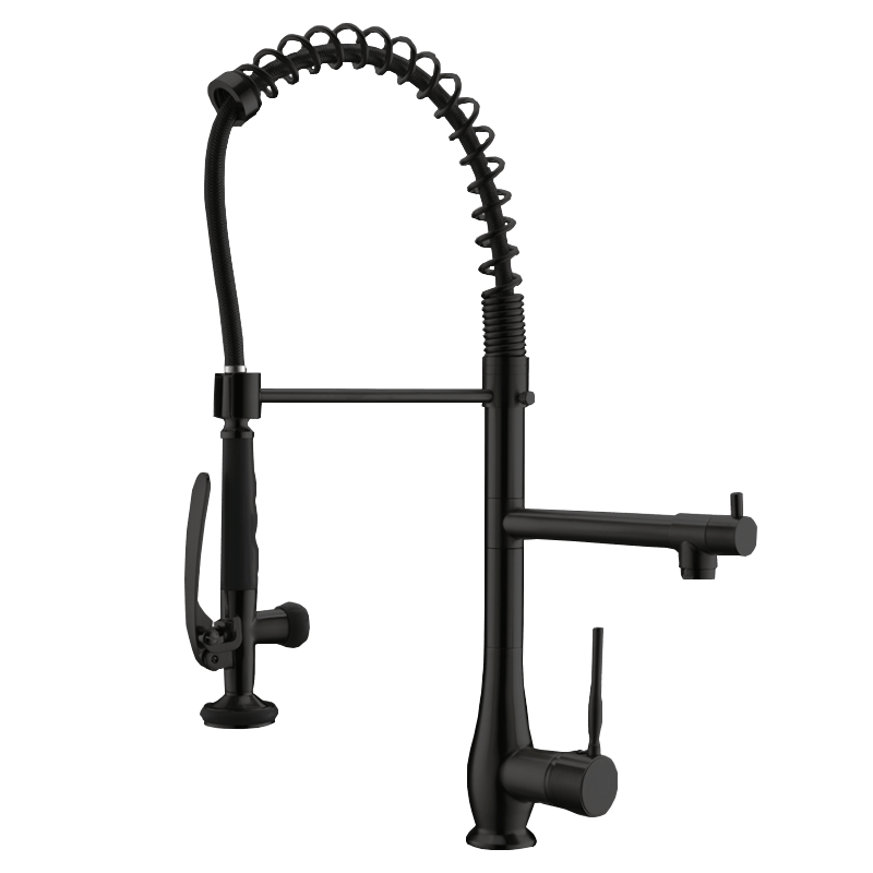 Single Handle Standard Pull Down Kitchen Faucet  Spray in Black(D0102H5Q3XJ)