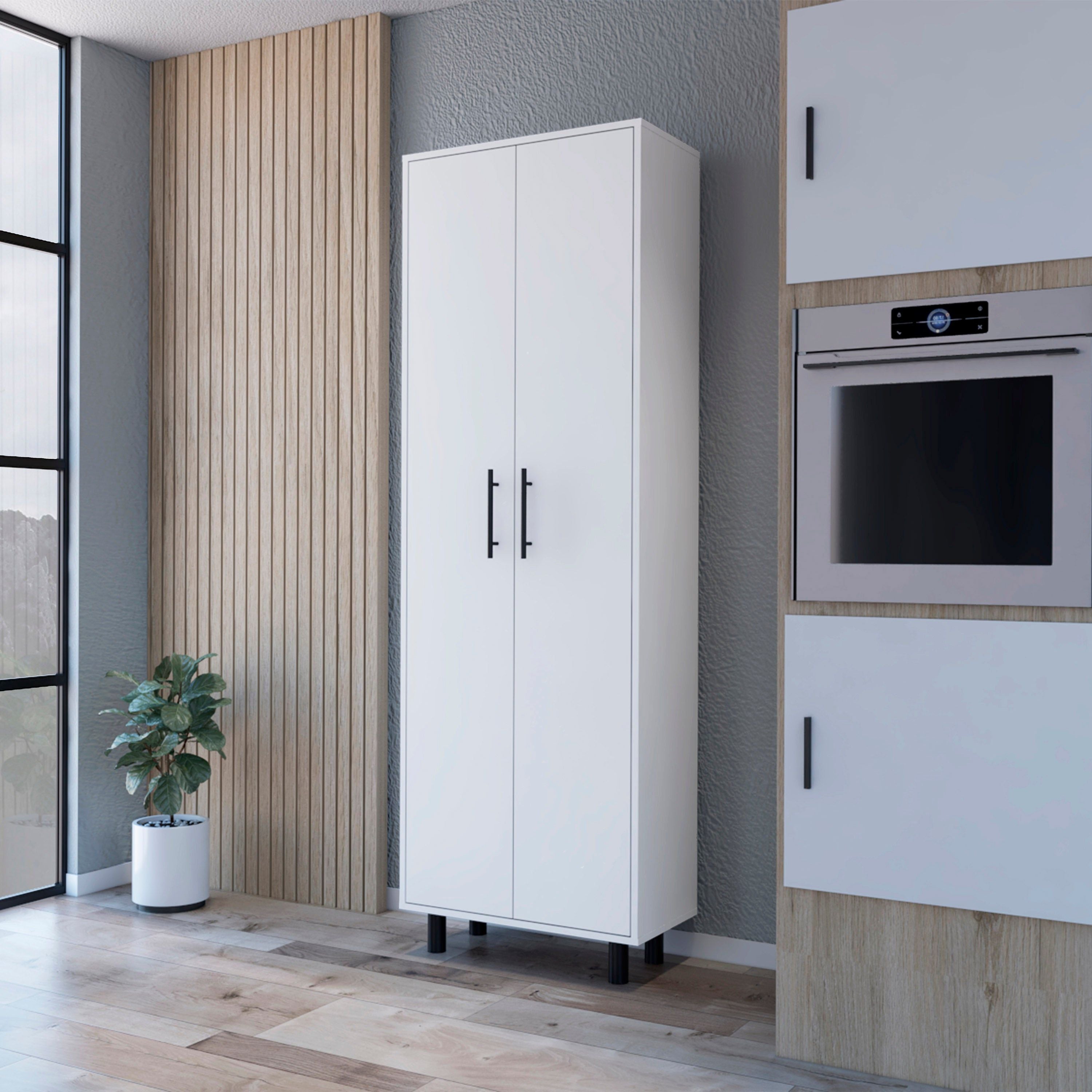 Fagan 2-Door 5-Shelf Kitchen Pantry White(D0102H5QR98)