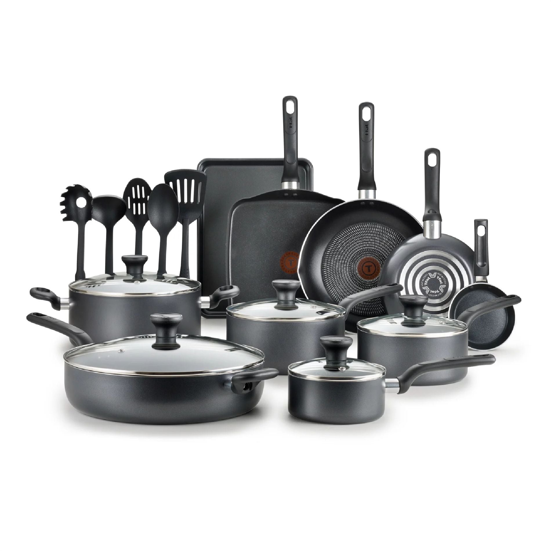 Easy care Nonstick cookware, 20 Piece Set, grey, Dishwasher Safe(D0102H5XV0T)