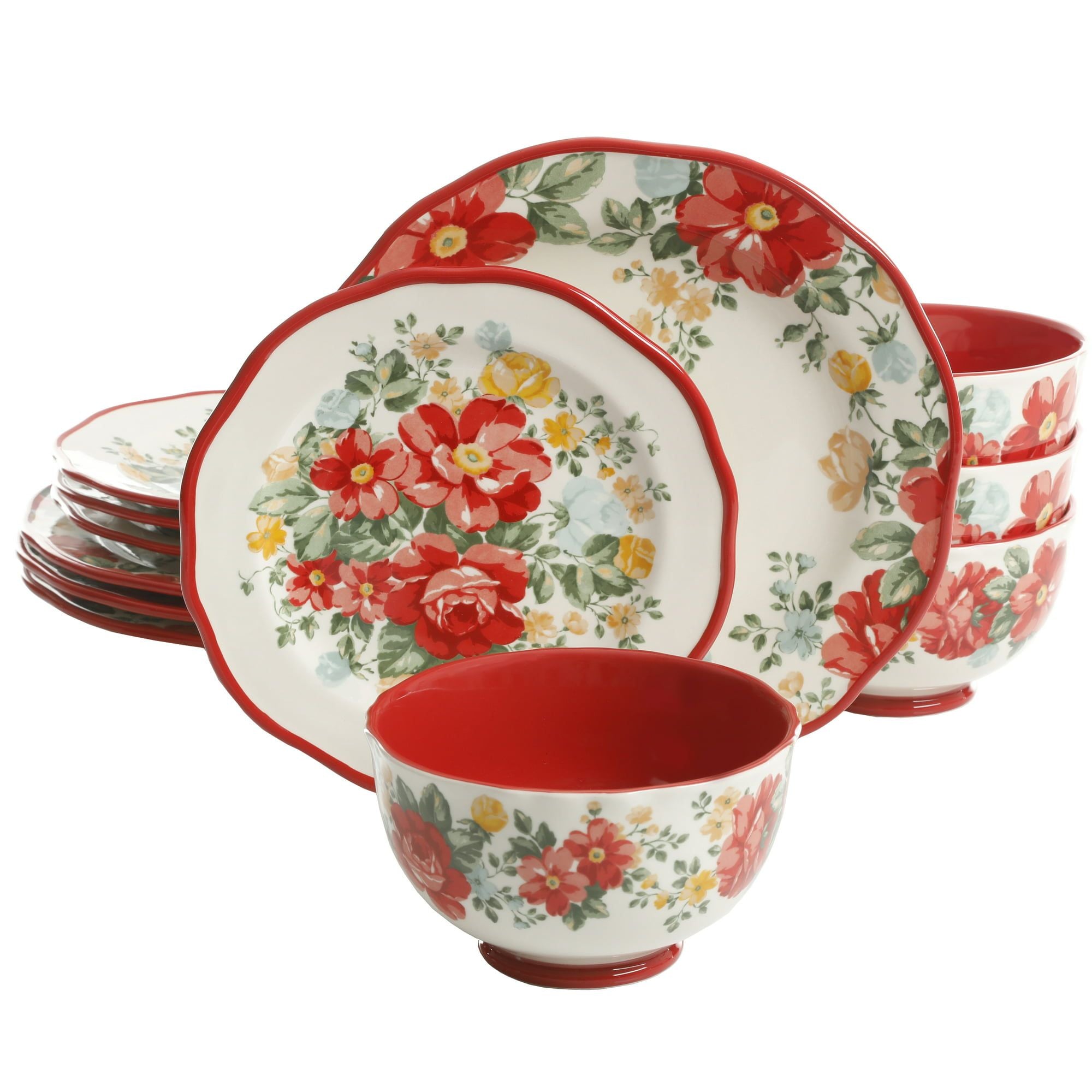 Floral 12-Piece Dinnerware Set(D0102H5XVBX)