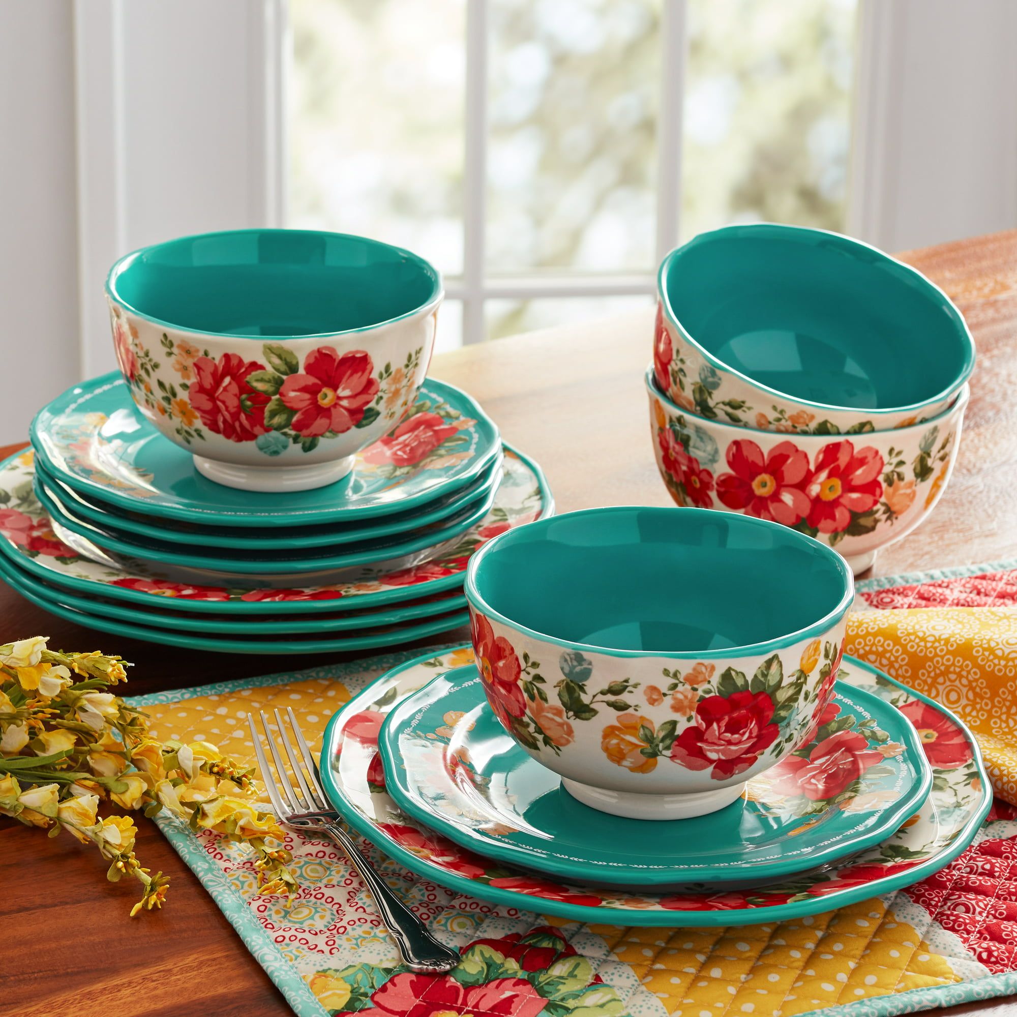 Floral 12-Piece Dinnerware Set(D0102H5XVc8)