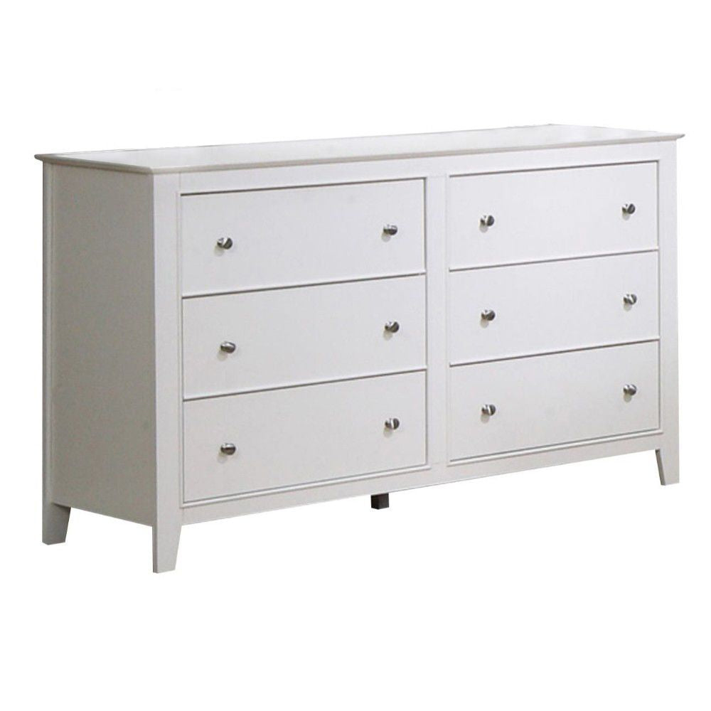 53 Inch Wood Dresser, 6 Drawers, Metal Knobs, White(D0102H71FVT)