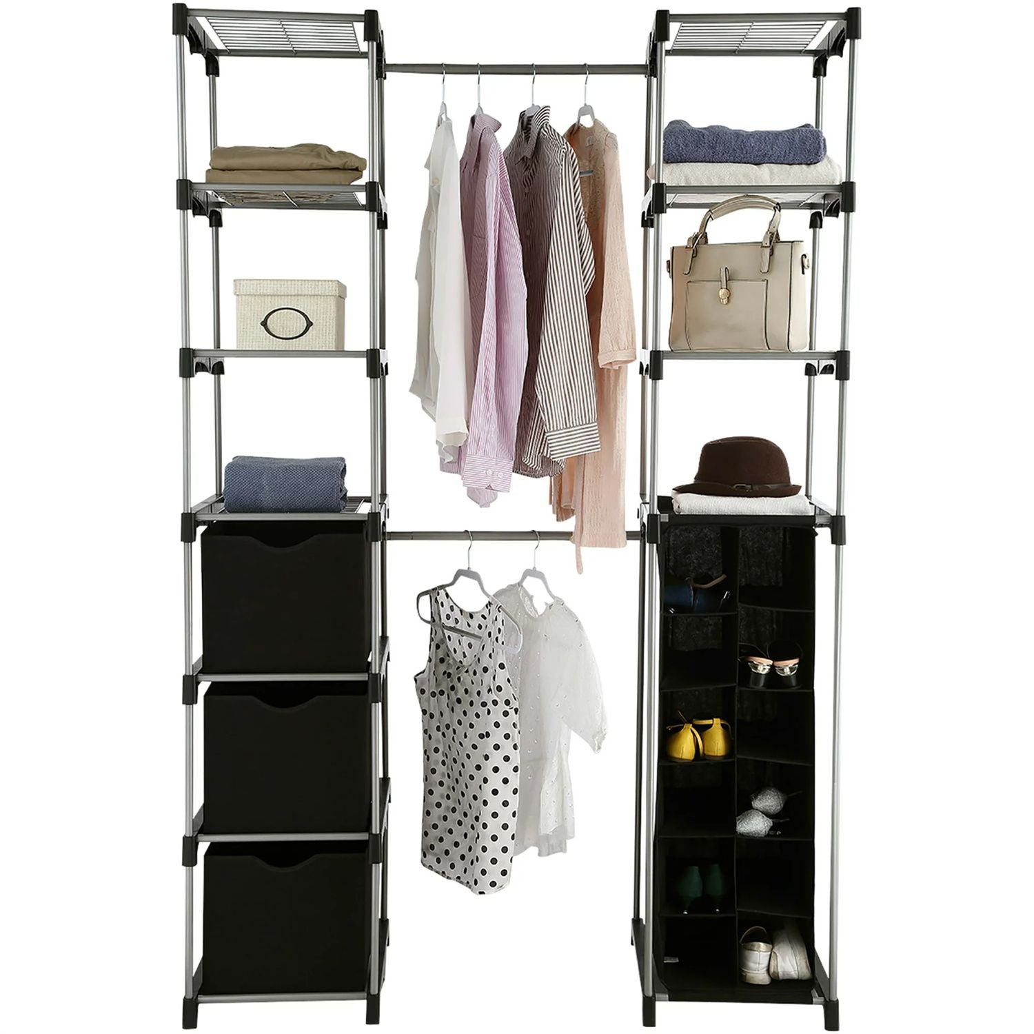 closet Organizer  2-Tower 9-Shelves  Easy to Assemble  Black(D0102H73MAJ)