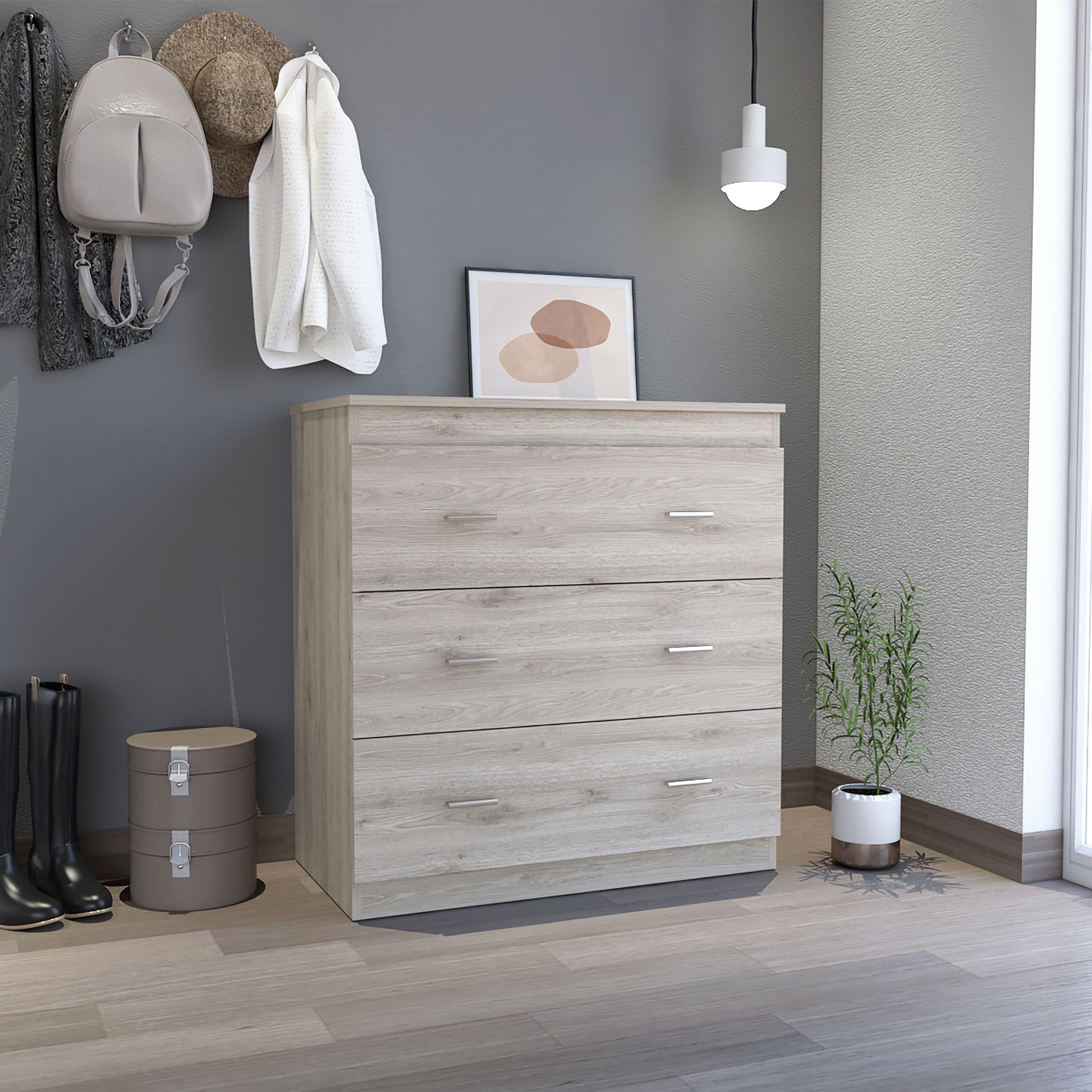 calvetta 3-Drawer Dresser Light grey(D0102H76H3J)