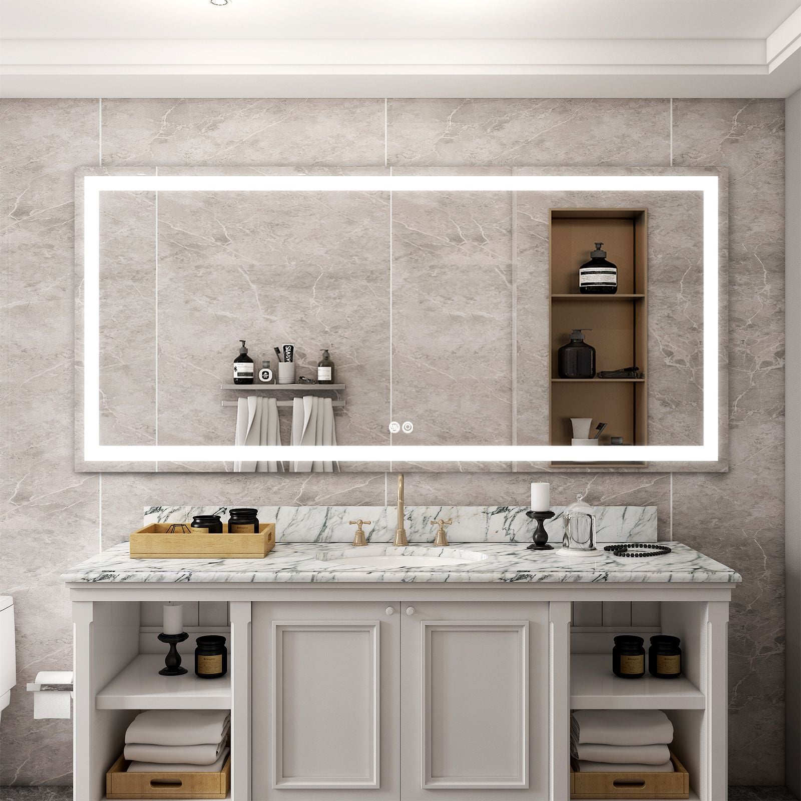 72x36 Inch LED Lighted Bathroom Mirror with 3 colors Light, Wall Mounted Bathroom Vanity Mirror with Touch Button, Anti-Fog Dimm