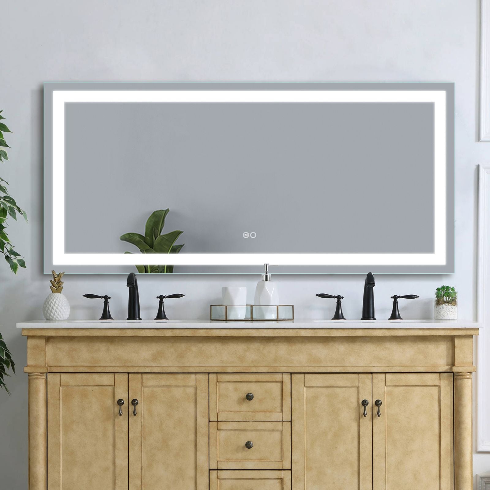 60x28 Inch LED Lighted Bathroom Mirror with 3 colors Light Wall Mounted Bathroom Vanity Mirror with Touch Button Anti-Fog Dimmab