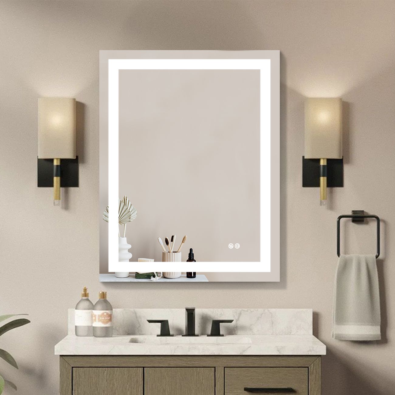 28x36 Inch LED Lighted Bathroom Mirror with 3 colors Light, Wall Mounted Bathroom Vanity Mirror with Touch Button, Anti-Fog Dimm