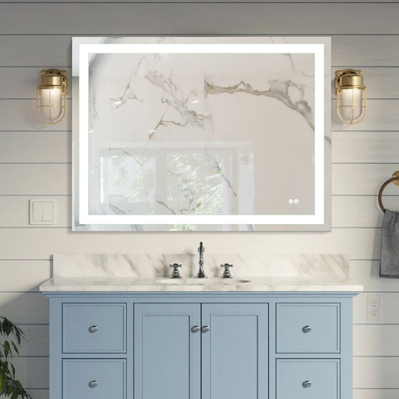 48x36 Inch LED Lighted Bathroom Mirror with 3 colors Light, Wall Mounted Bathroom Vanity Mirror with Touch Button, Anti-Fog Dimm
