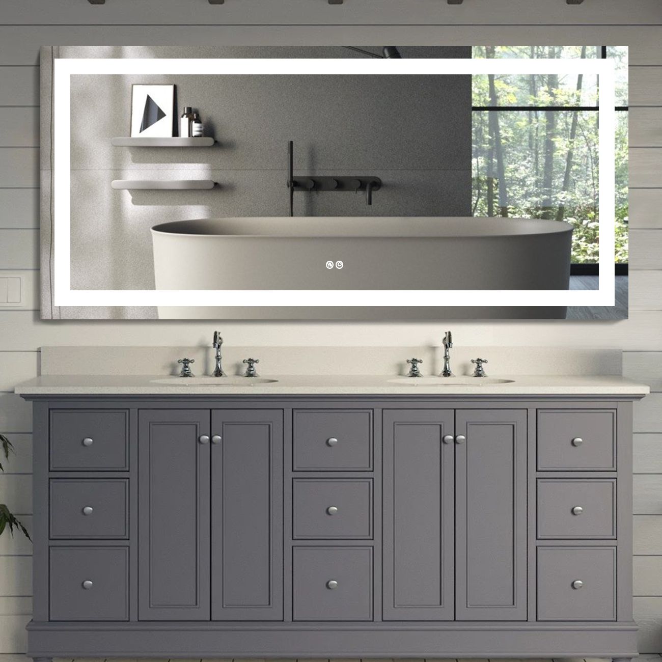 60x28 Inch LED Lighted Bathroom Mirror with 3 colors Light, Wall Mounted Bathroom Vanity Mirror with Touch Button, Anti-Fog Dimm