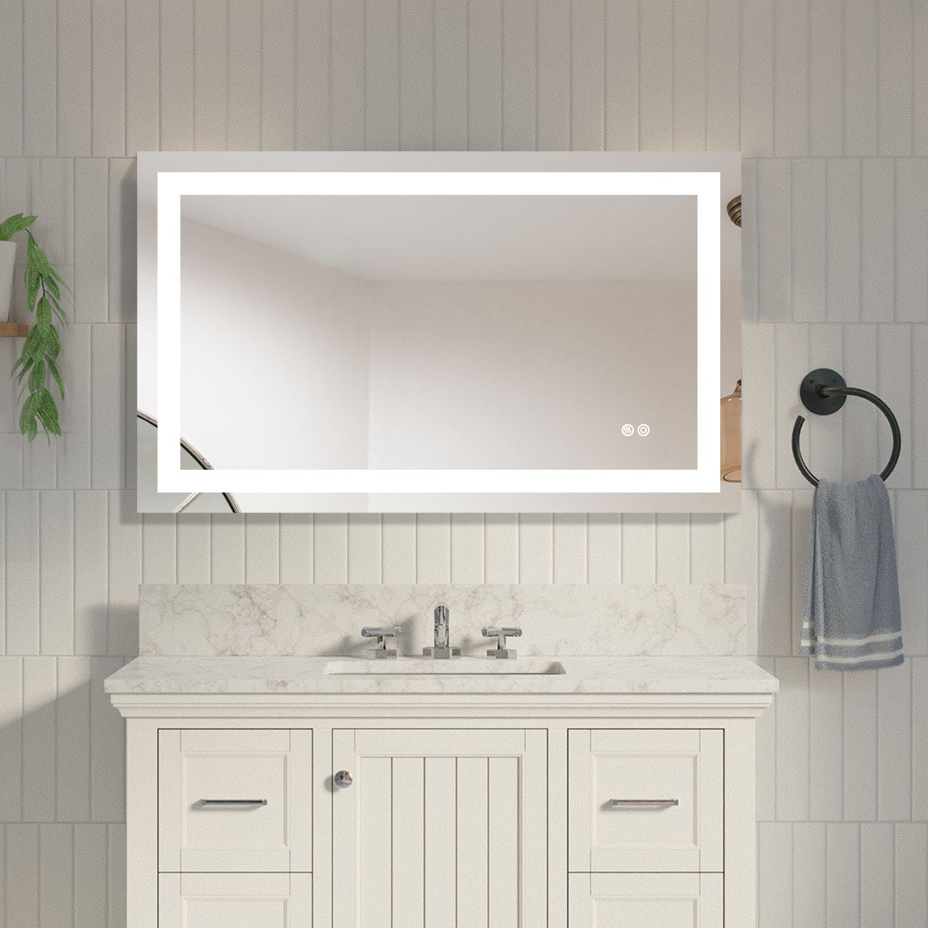 40x24 Inch LED Lighted Bathroom Mirror with 3 colors Light, Wall Mounted Bathroom Vanity Mirror with Touch Button, Anti-Fog Dimm