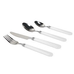 Gibson Sensations II 16 Piece Stainless Steel Flatware Set with White Handles and Chrome Caddy(D0102H7YXZ7.)