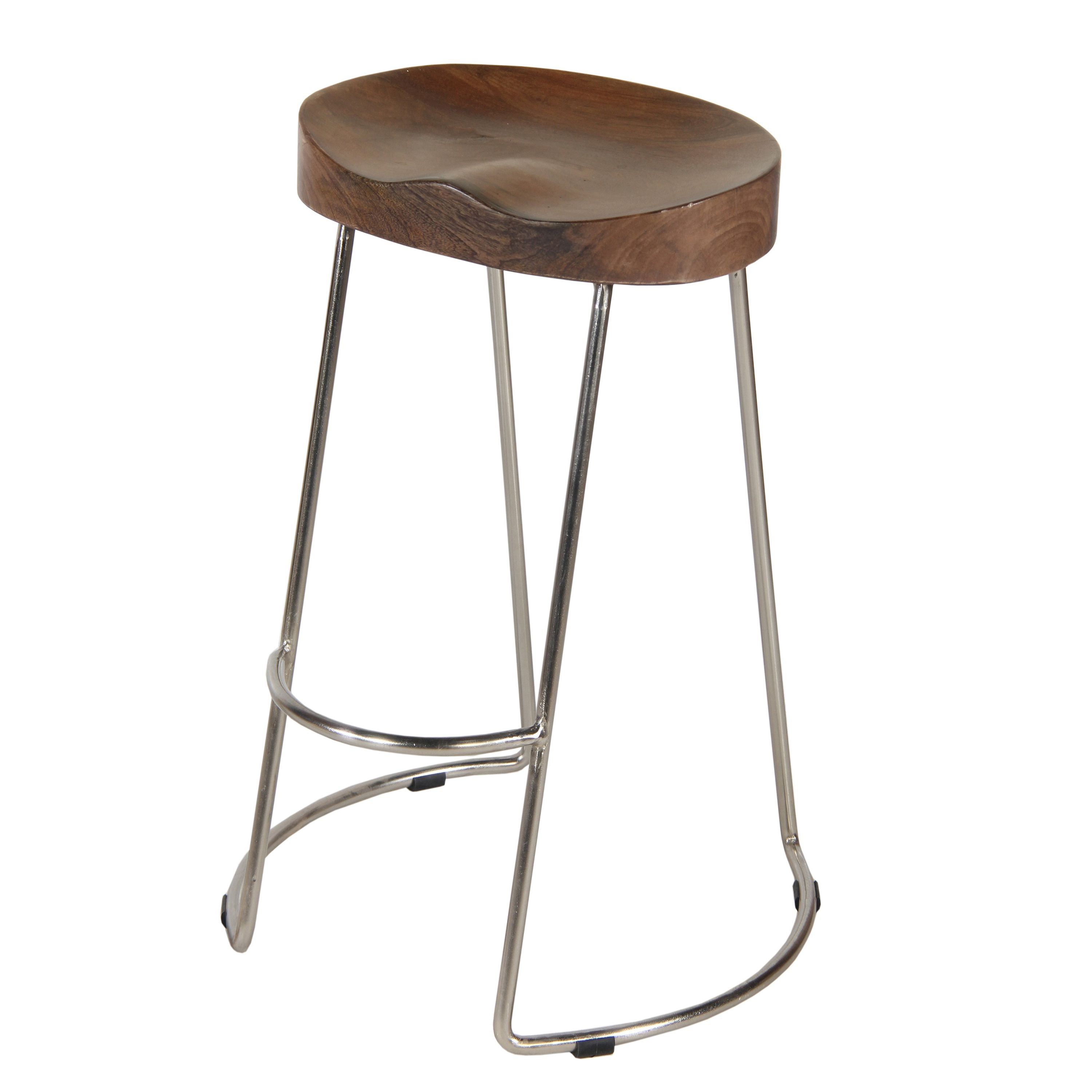 DunaWest Farmhouse Counter Height Barstool with Wooden Saddle Seat and Tubular Frame, Large, Brown and Silver(D0102HA5B0G.)
