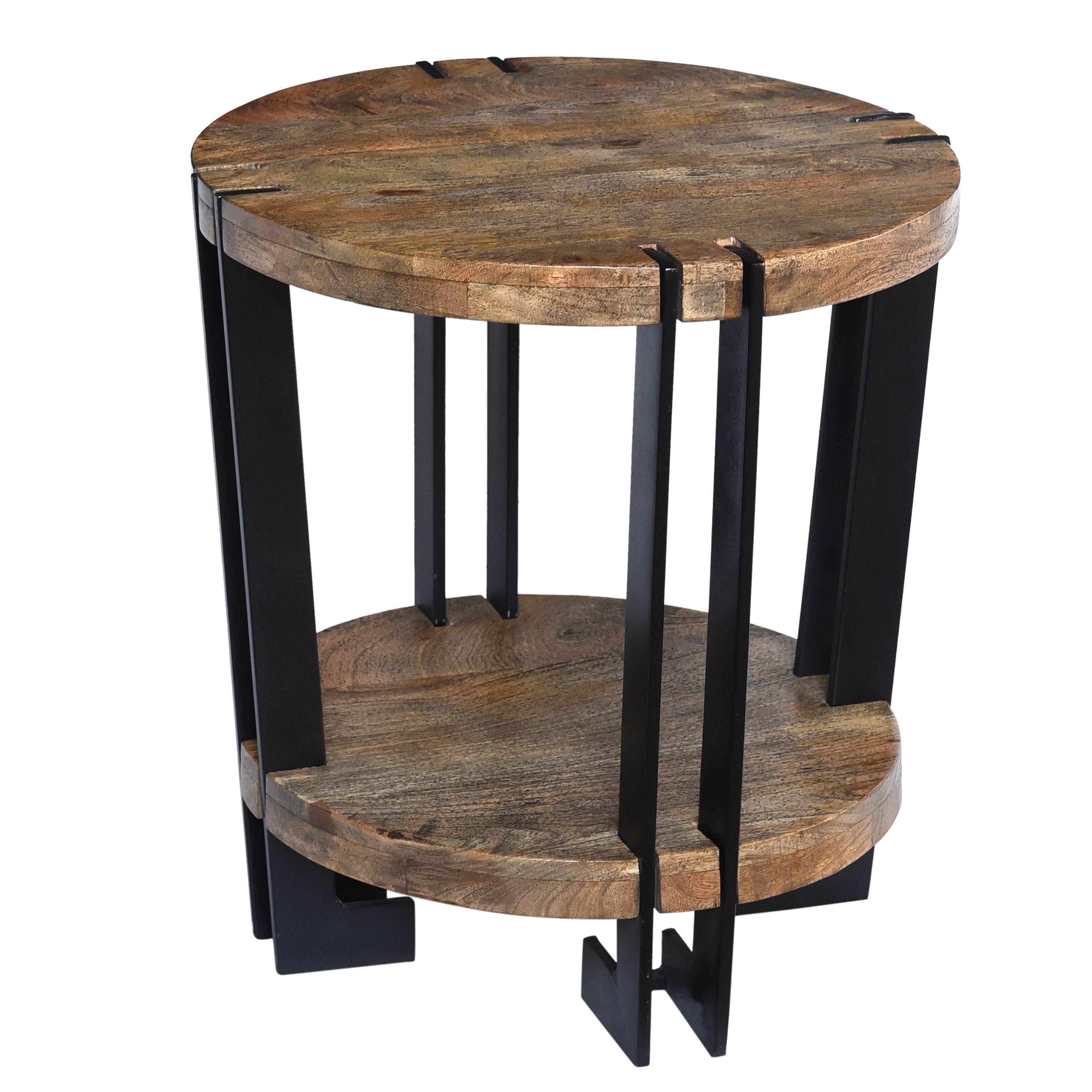 DunaWest Round Side Table with Wooden Shelving and Metal Leg Support, Brown and Black(D0102HA5B0U.)