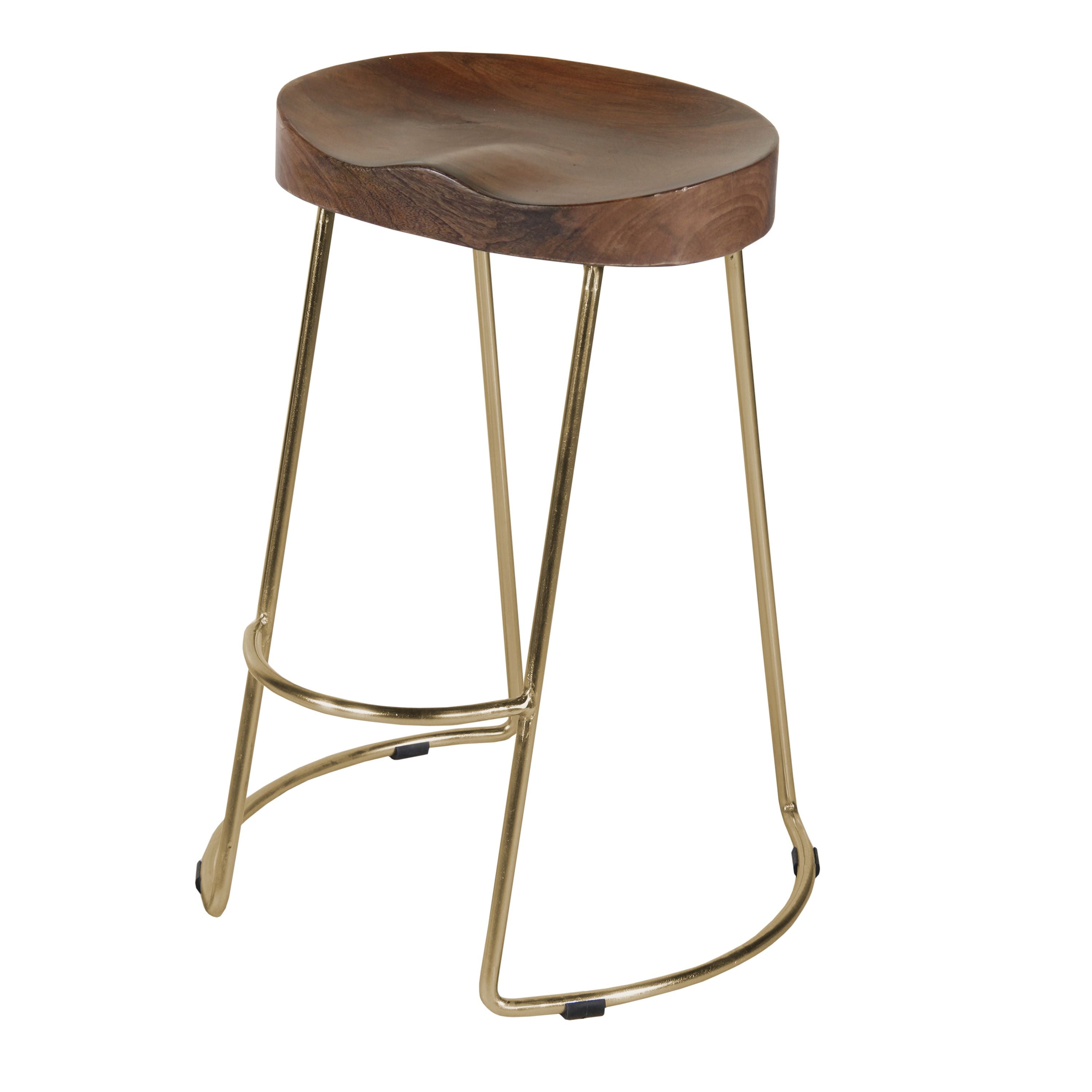 DunaWest Farmhouse Counter Height Barstool with Wooden Saddle Seat and Tubular Frame, Small, Brown and Gold(D0102HA5B0Y.)