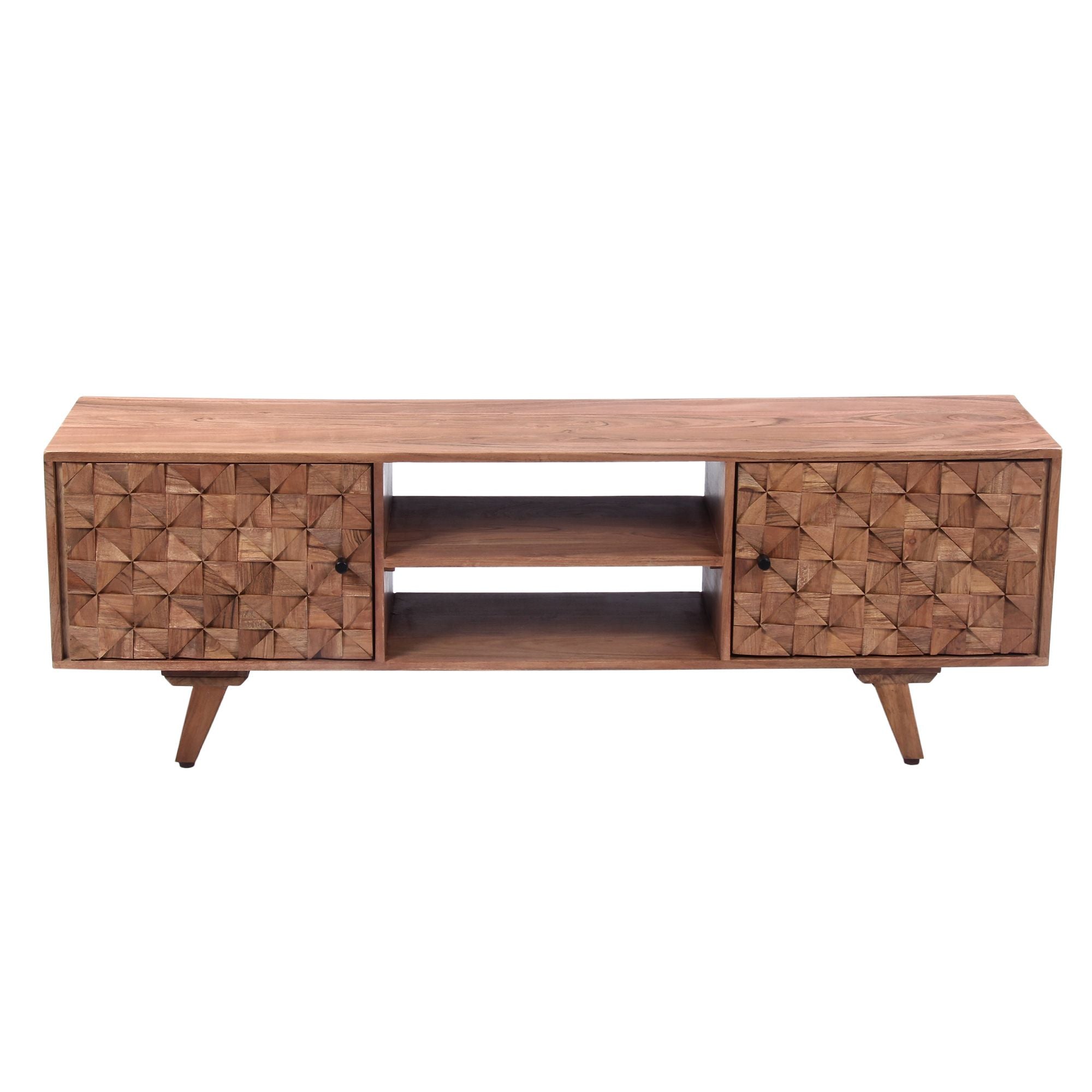 DunaWest 57 Inch 2 Door Wooden TV Cabinet with Textured Front, Oak Brown(D0102HA5BQY.)