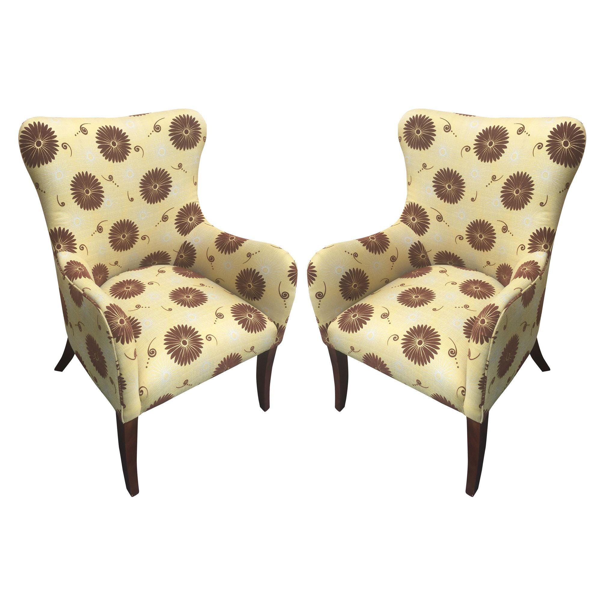 DunaWest Upholstered Accent Wingback Arm Chair with Floral fabric, Set of 2, Brown and Yellow(D0102HAHT4U.)