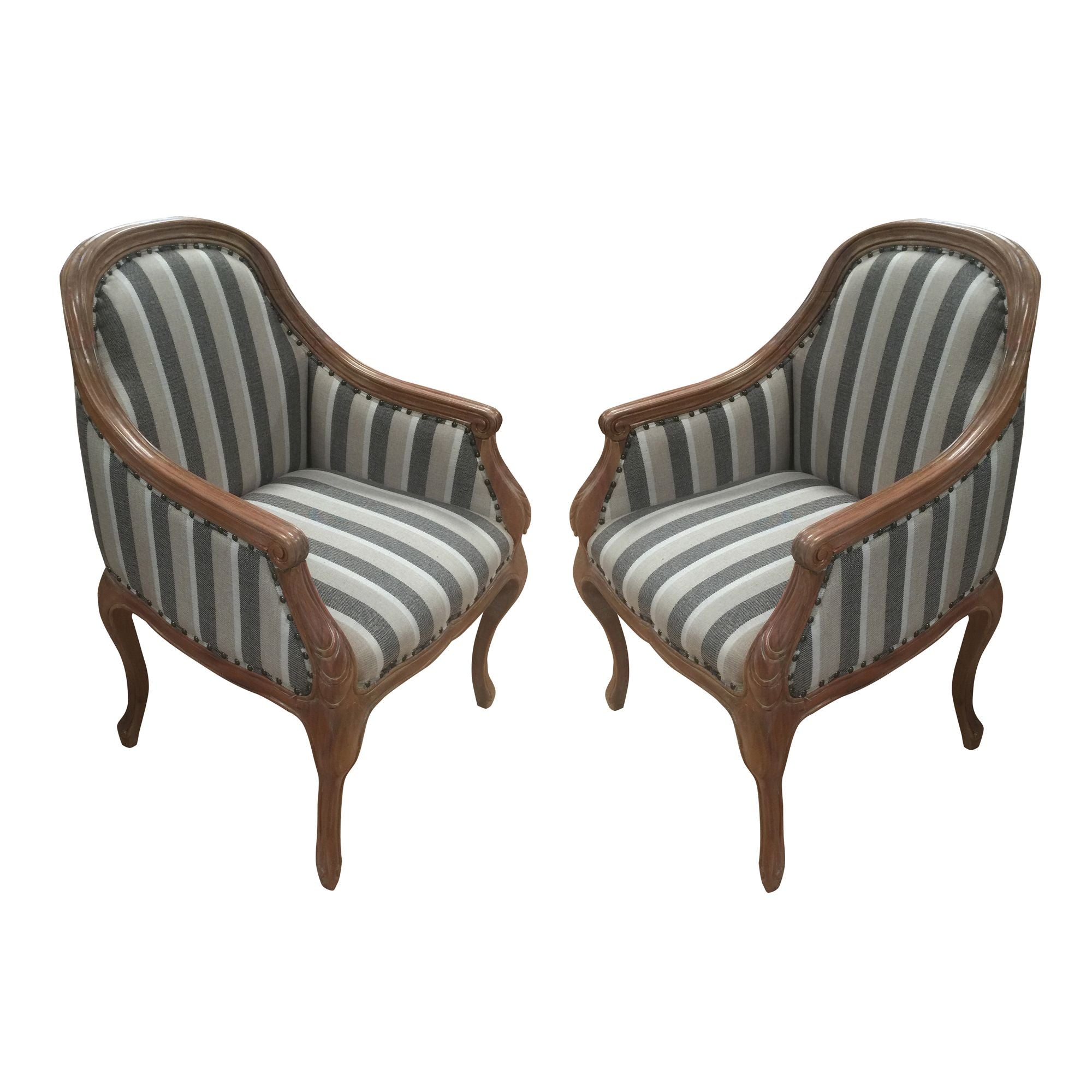 DunaWest Upholstered Accent Armchair with Stripe Print and Nailhead trim, Set of 2, Gray and White(D0102HAHTWW.)