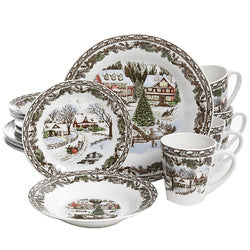 Gibson Home Christmas Toile 16 Piece Dinnerware Set(D0102HE9Q1V.)