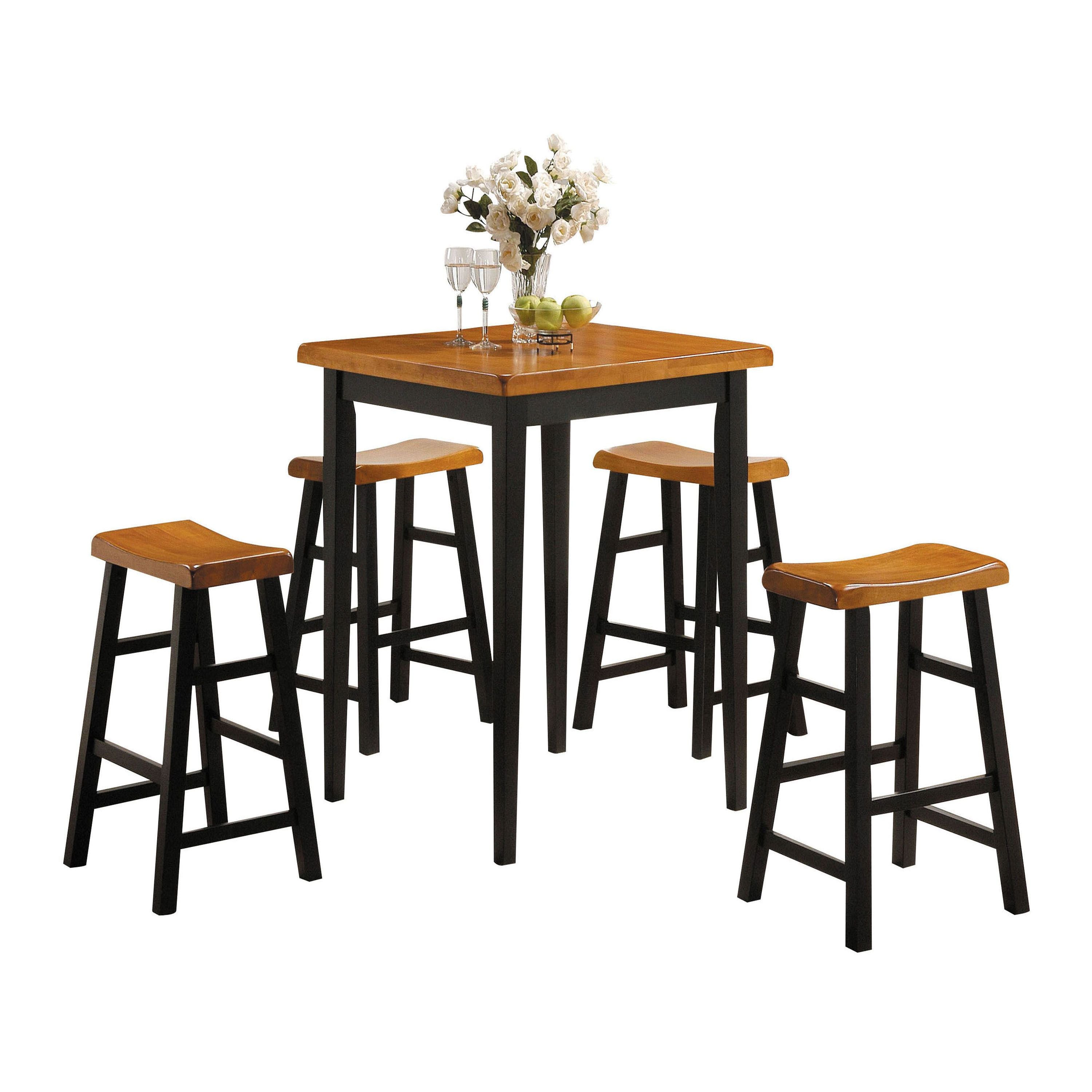 Oak and Black 5-piece Counter Height Set with Saddle Stools