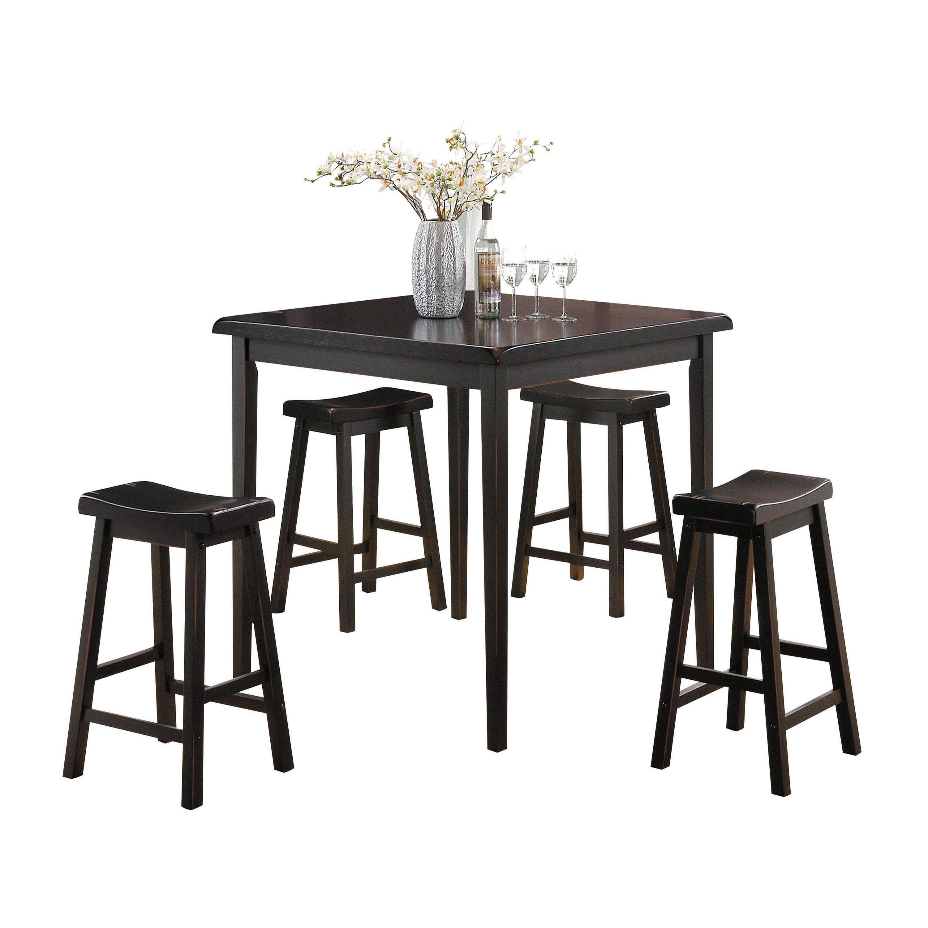 Black 5-piece Counter Height Set with Saddle Stools