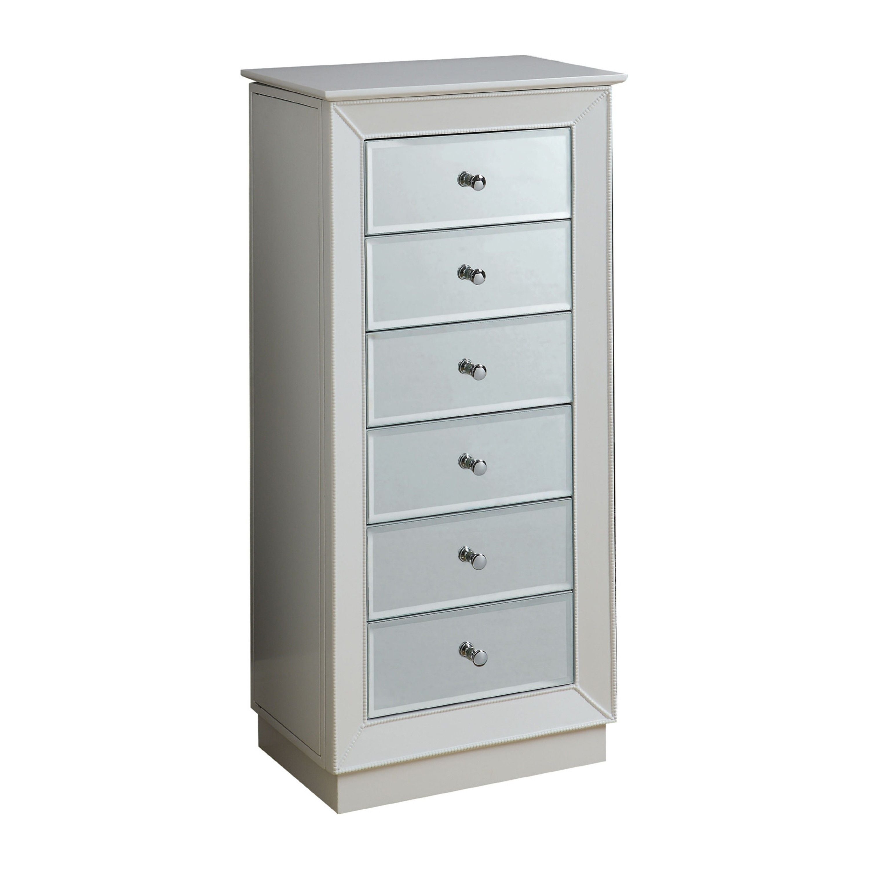 Wood Jewelry Armoire Having 6 Drawers with Mirror Front, White