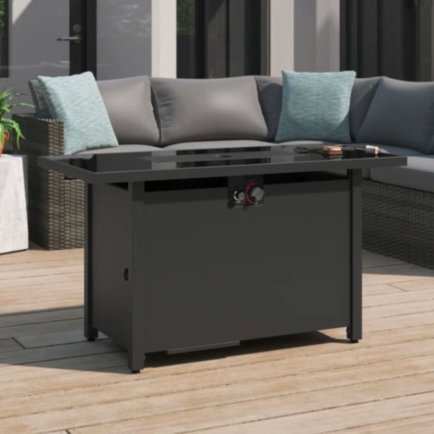 25 H x 42 W Steel Outdoor Fire Pit Table with Lid