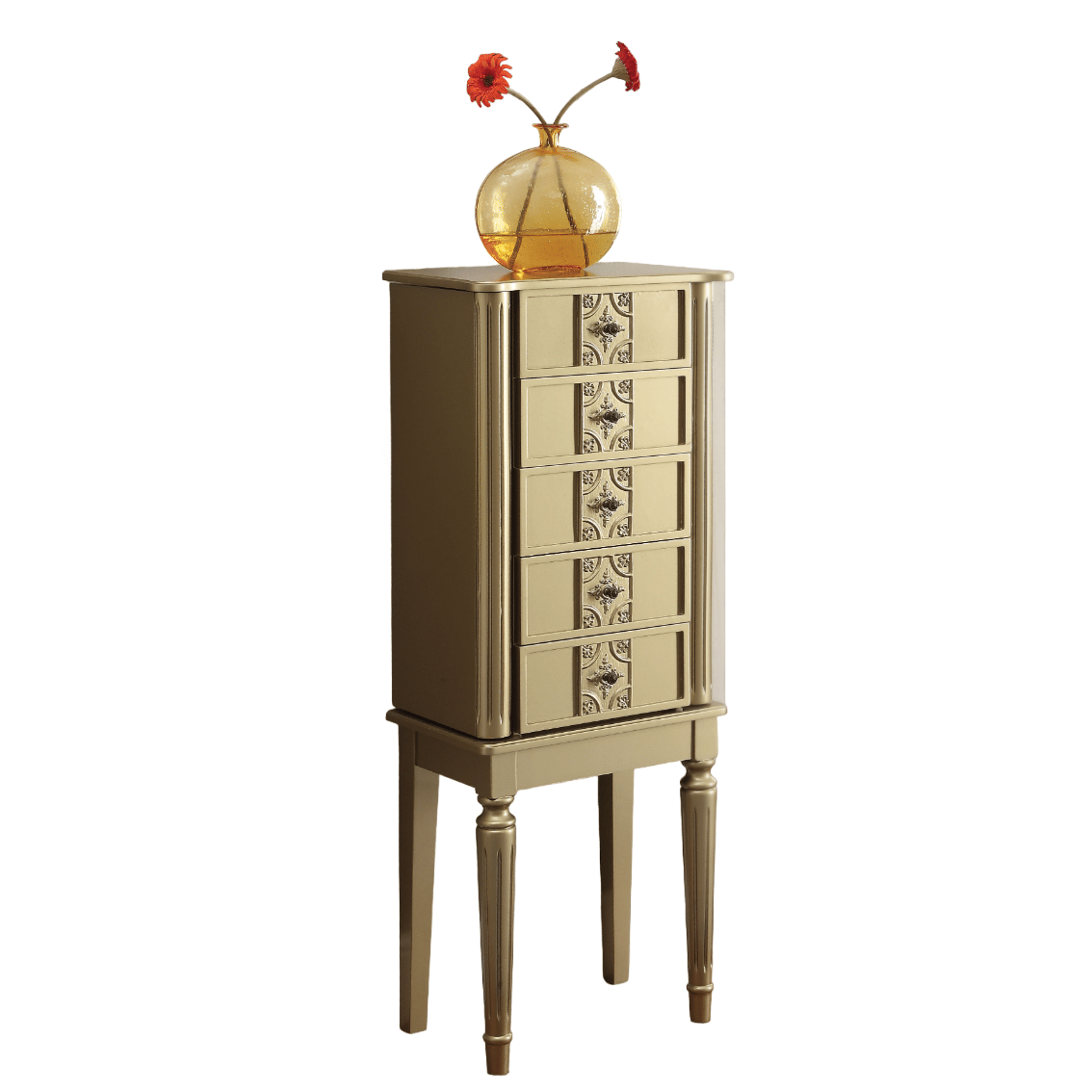 Gold 4-drawer Jewelry Armoire with Mirror