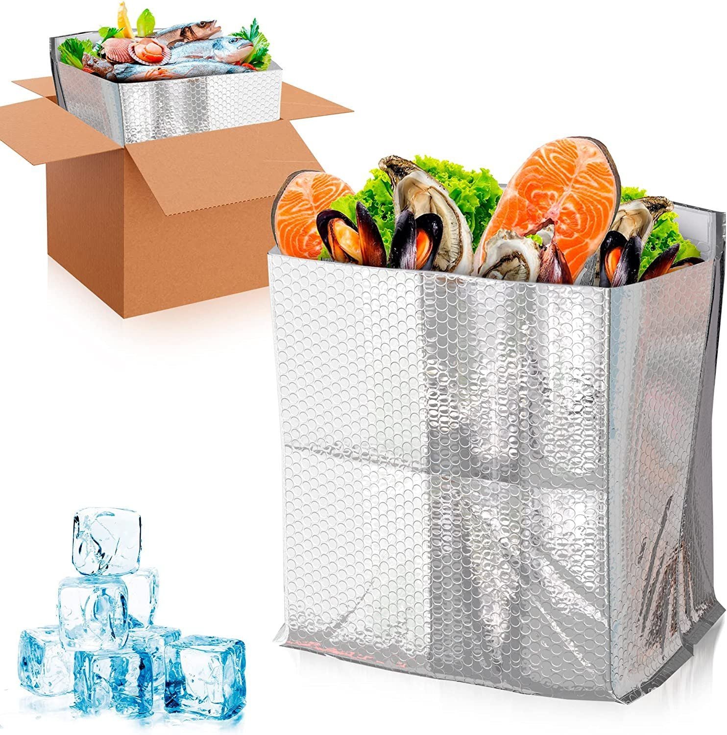 Abc Foil Insulated Box Liners 8 X 8 X 8, Pack Of 100 Silver Insulated Shipping Boxes For Frozen Food, Odorless Insulated Shippin