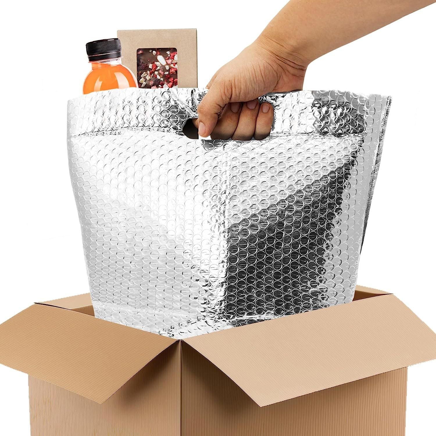 Apq Thermal Bags With Handle 8 X 8 X 8, Pack Of 50 Insulated Thermal Bubble Bags, Metalized Foil Cold Shipping Package, Packagin