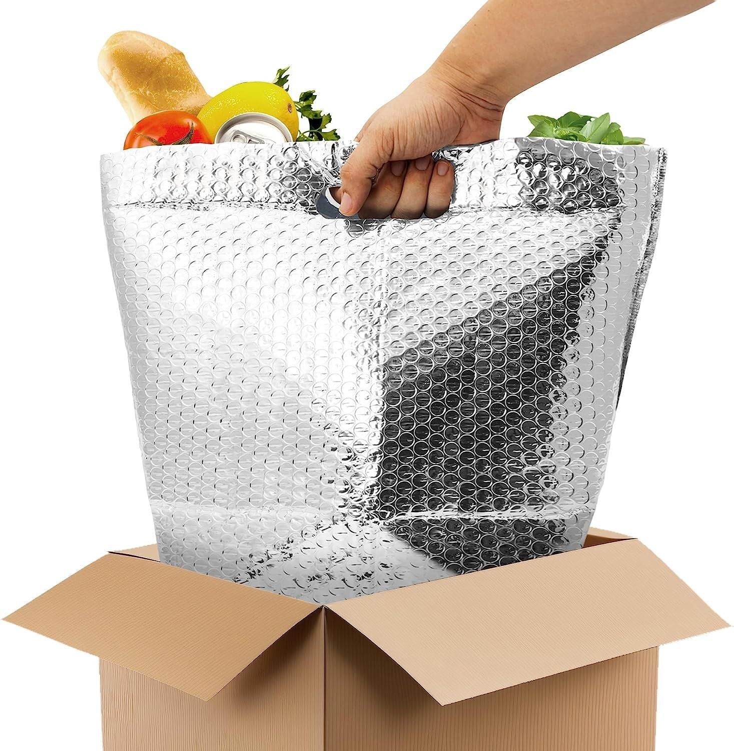 Apq Thermal Bags With Handle 12 X 10 X 9, Pack Of 50 Insulated Thermal Bubble Bags, Metalized Foil Cold Shipping Package, Packag