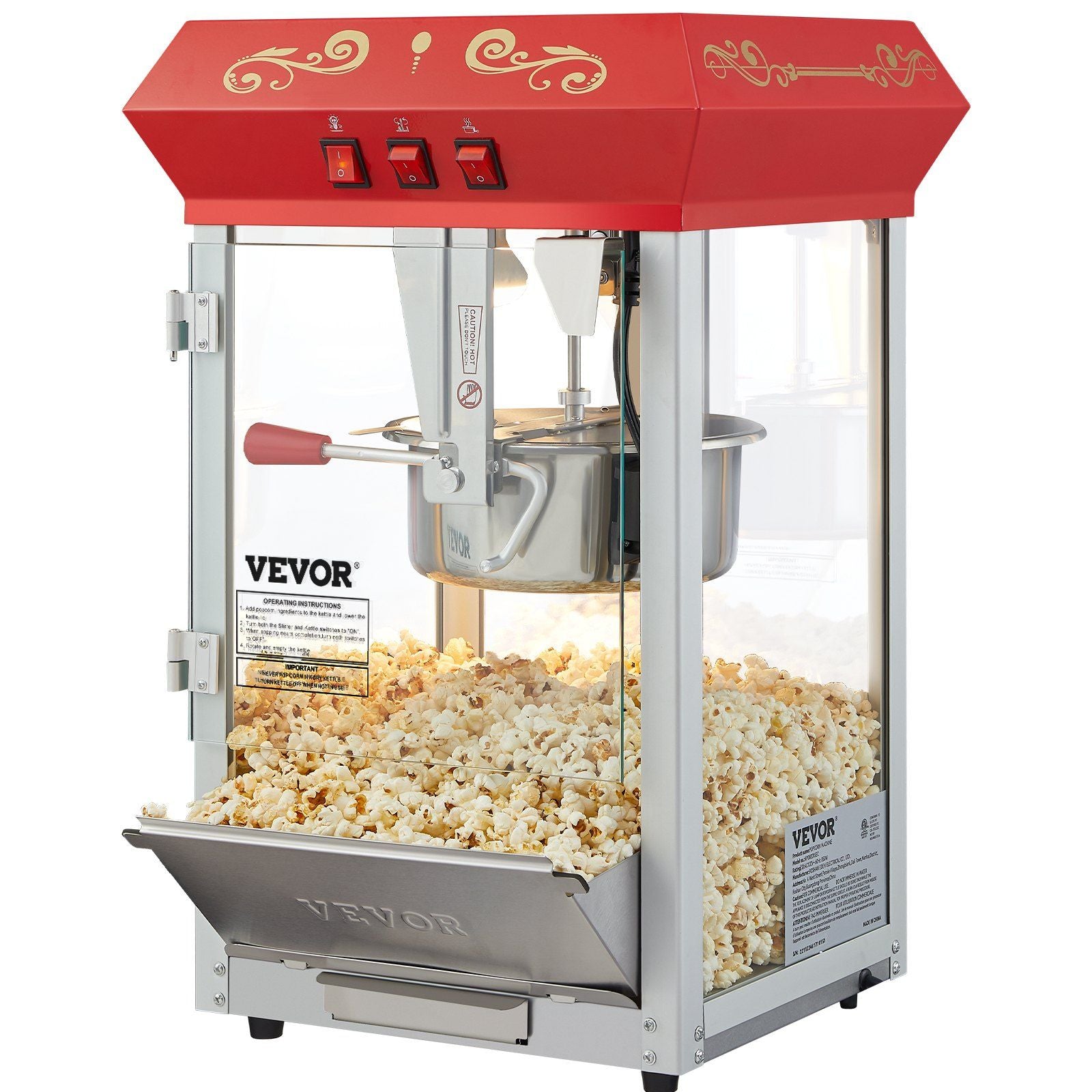Vevor Popcorn Popper Machine 8 Oz Countertop Popcorn Maker 850W 48 Cups Red